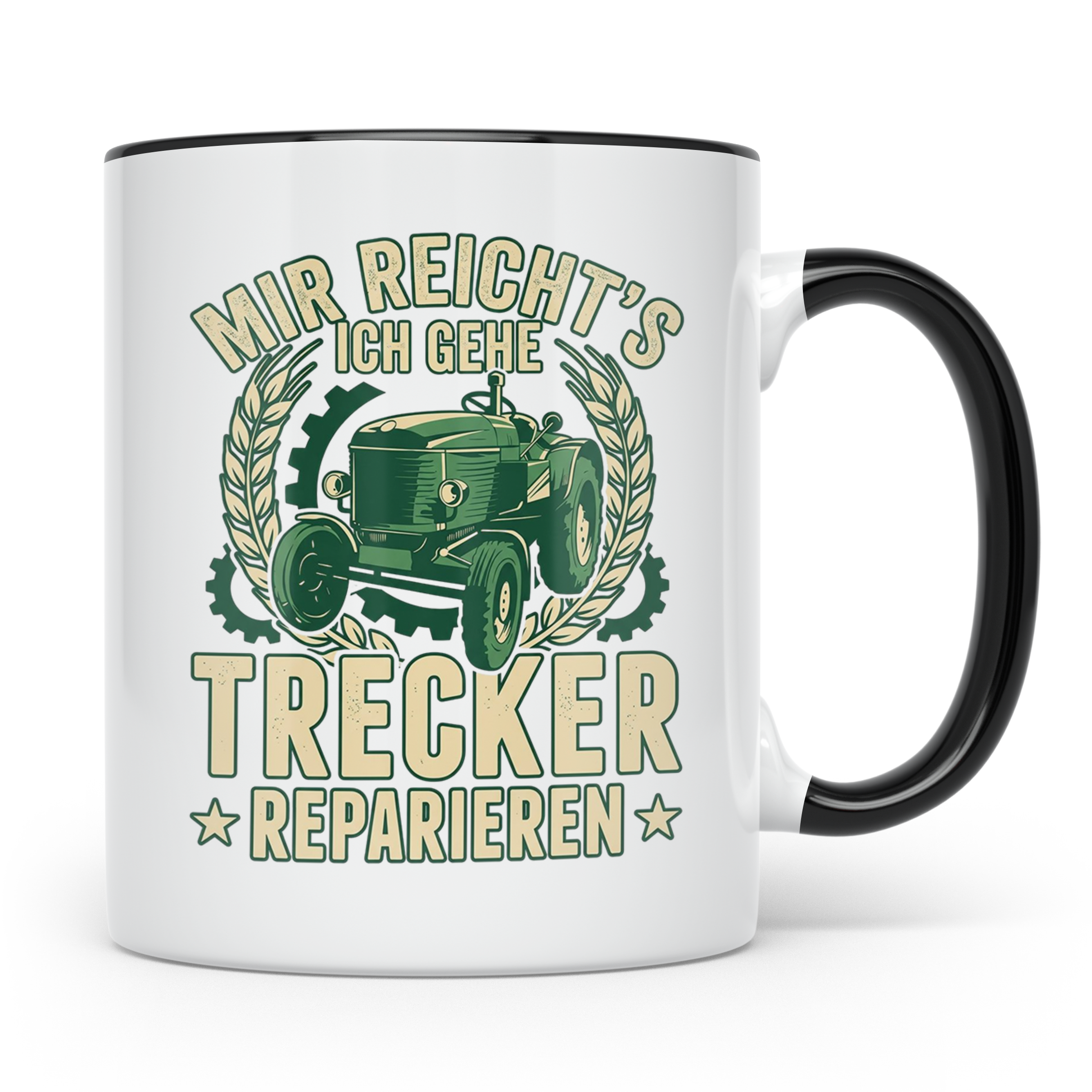 Trecker Reparieren Tasse mit Spruch 'Mir reicht's' für Landw – Schwarz [farbe:schwarz]