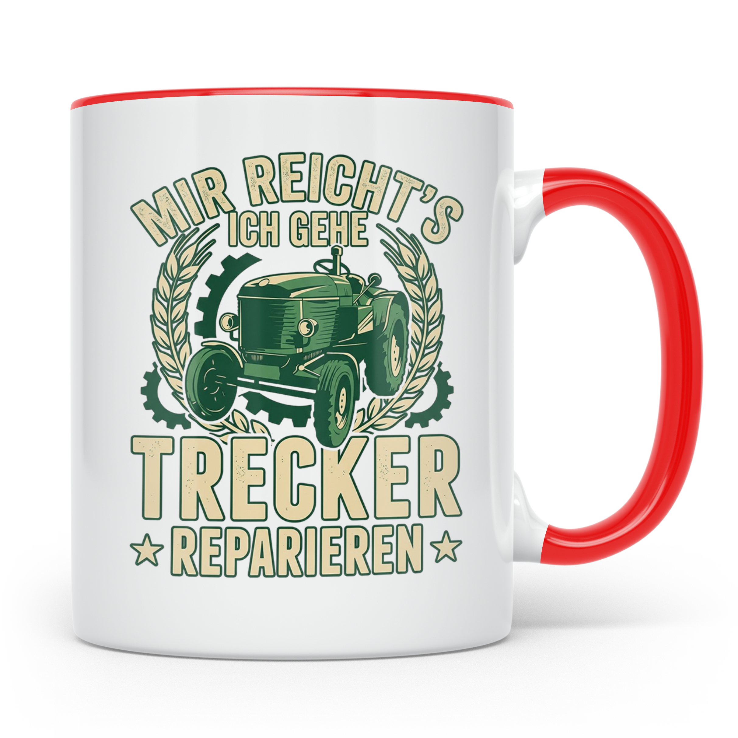 Trecker Reparieren Tasse mit Spruch 'Mir reicht's' für Landw – Rot [farbe:rot]