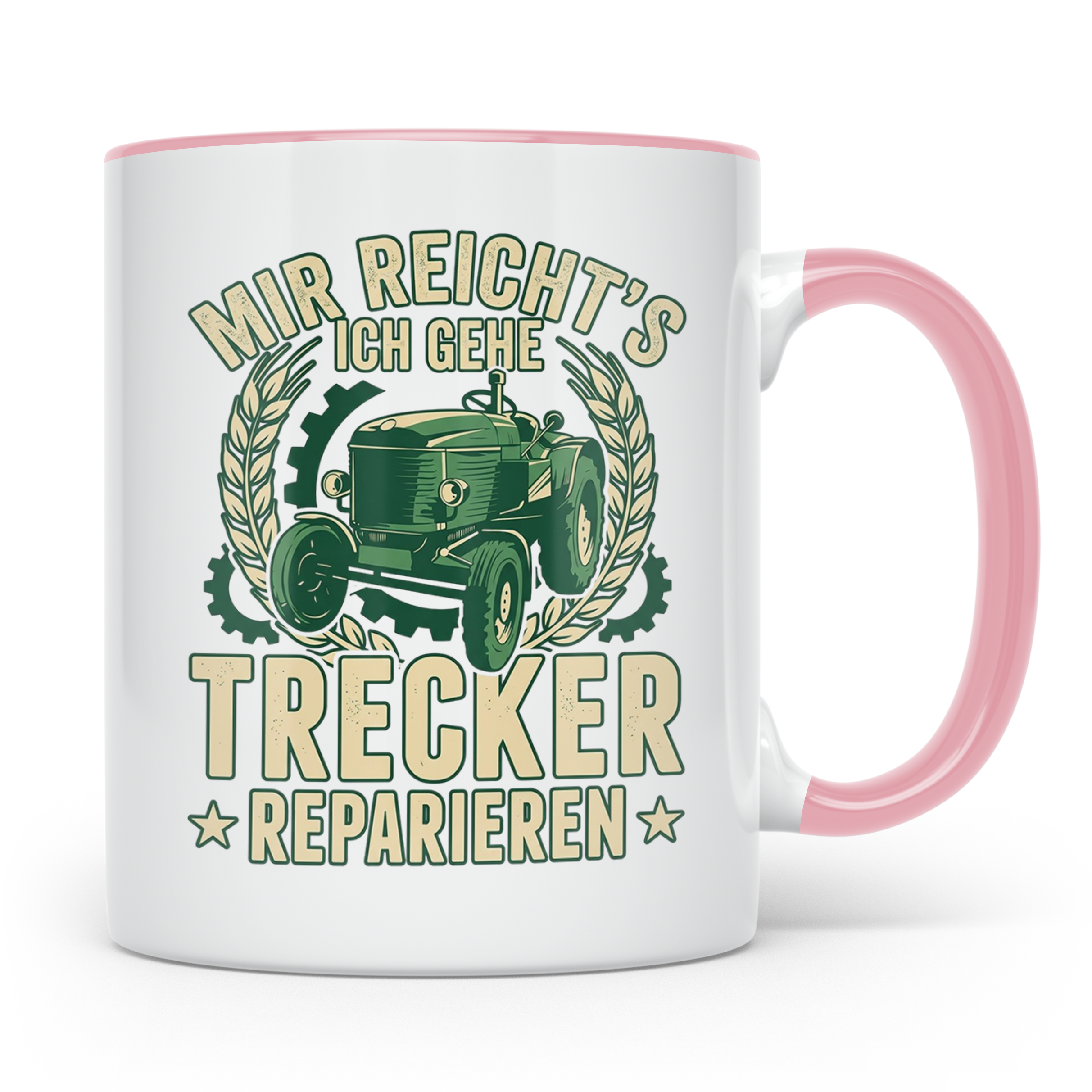 Trecker Reparieren Tasse mit Spruch 'Mir reicht's' für Landw – Rosa [farbe:rosa]