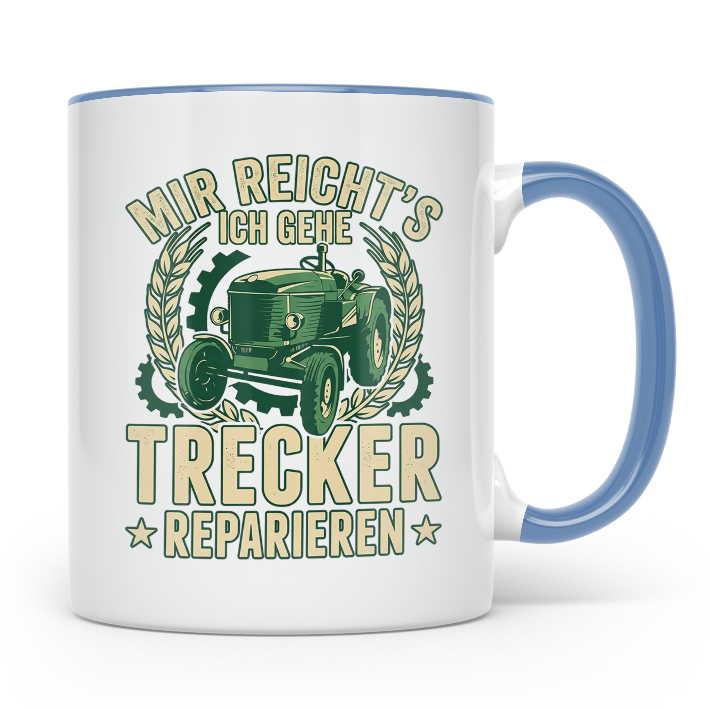 Trecker Reparieren Tasse mit Spruch 'Mir reicht's' für Landw – Blau [farbe:blau]