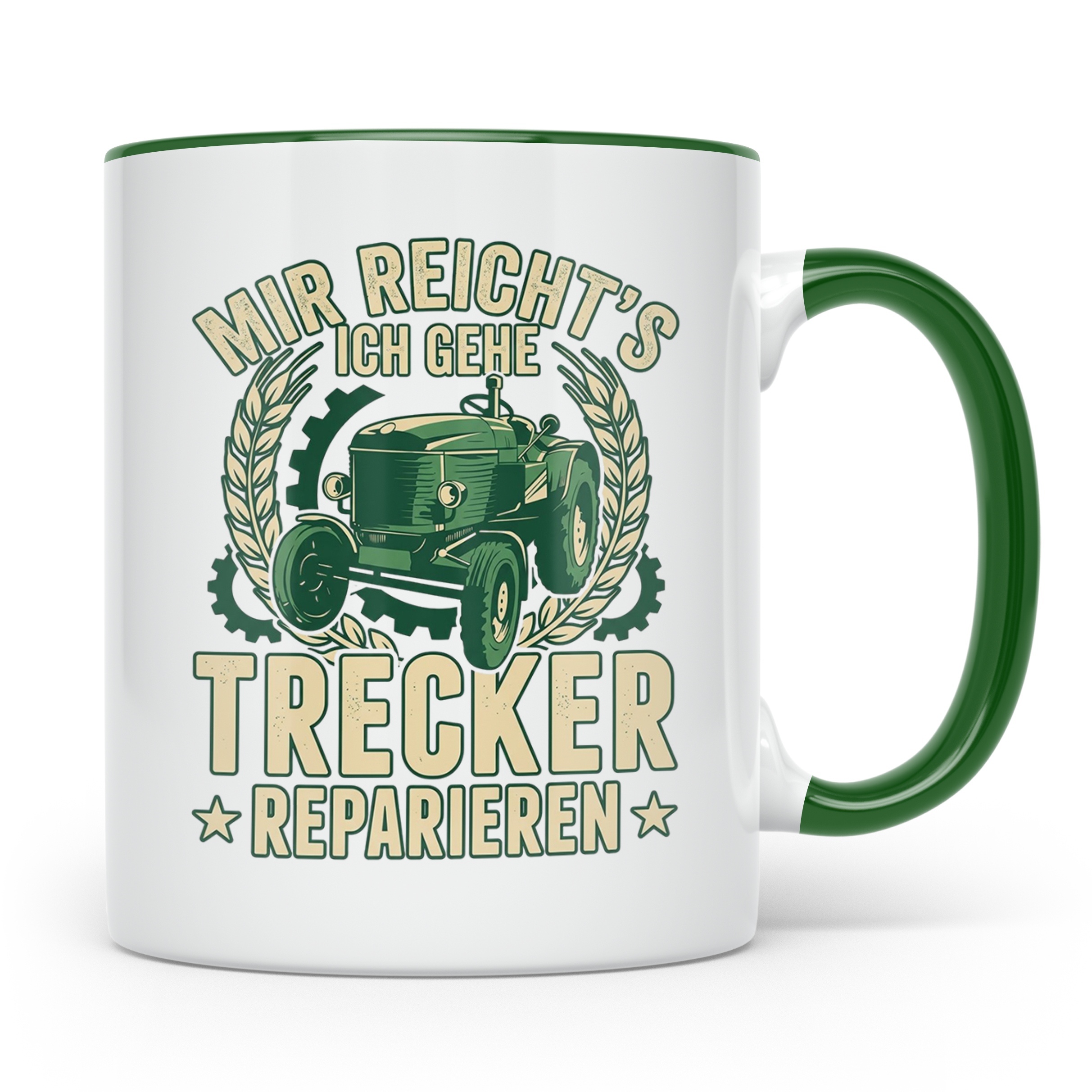 Trecker Reparieren Tasse mit Spruch 'Mir reicht's' für Landw – Grün [farbe:grün]