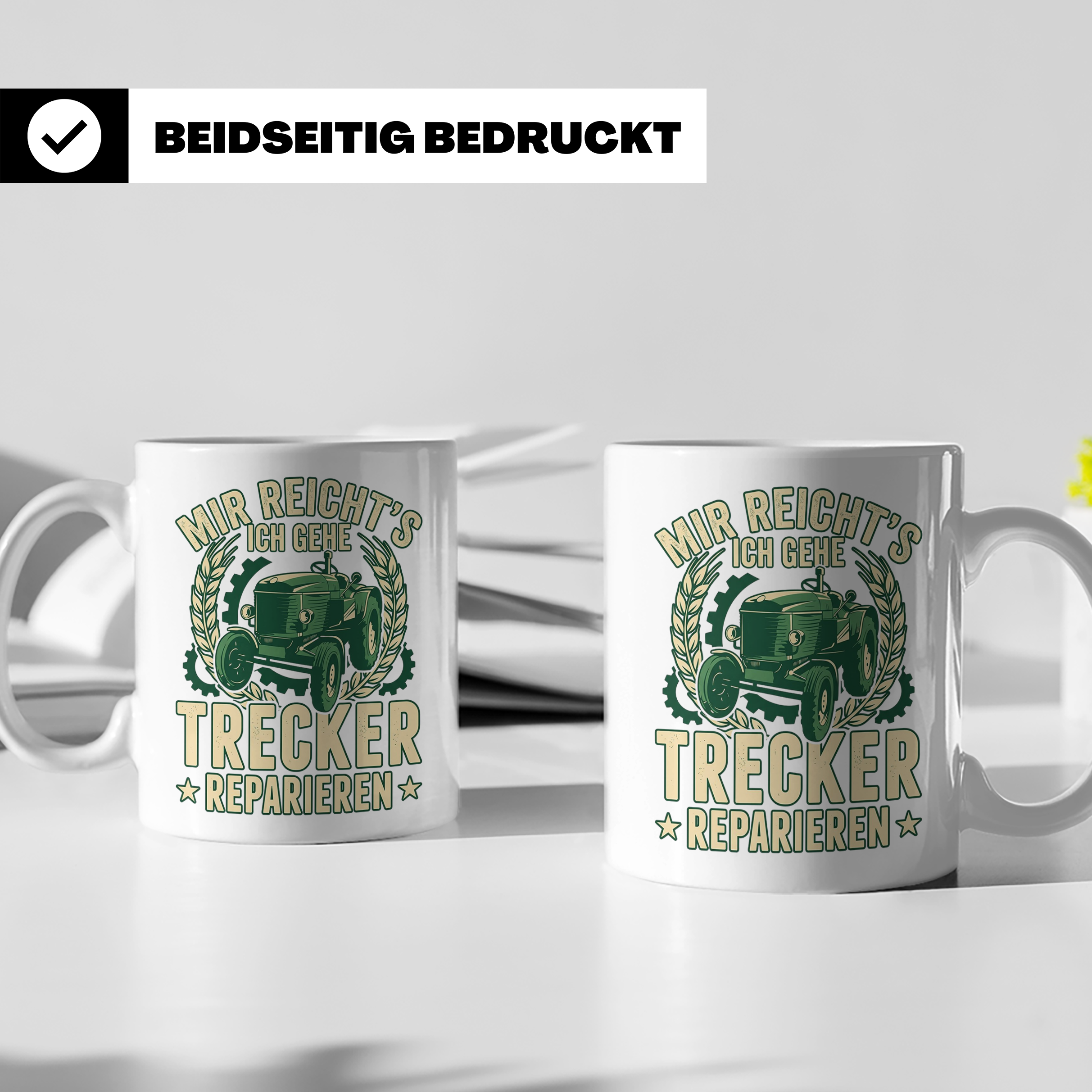 Trecker Reparieren Tasse mit Spruch 'Mir reicht's' für Landw – Weiß [farbe:weiß]