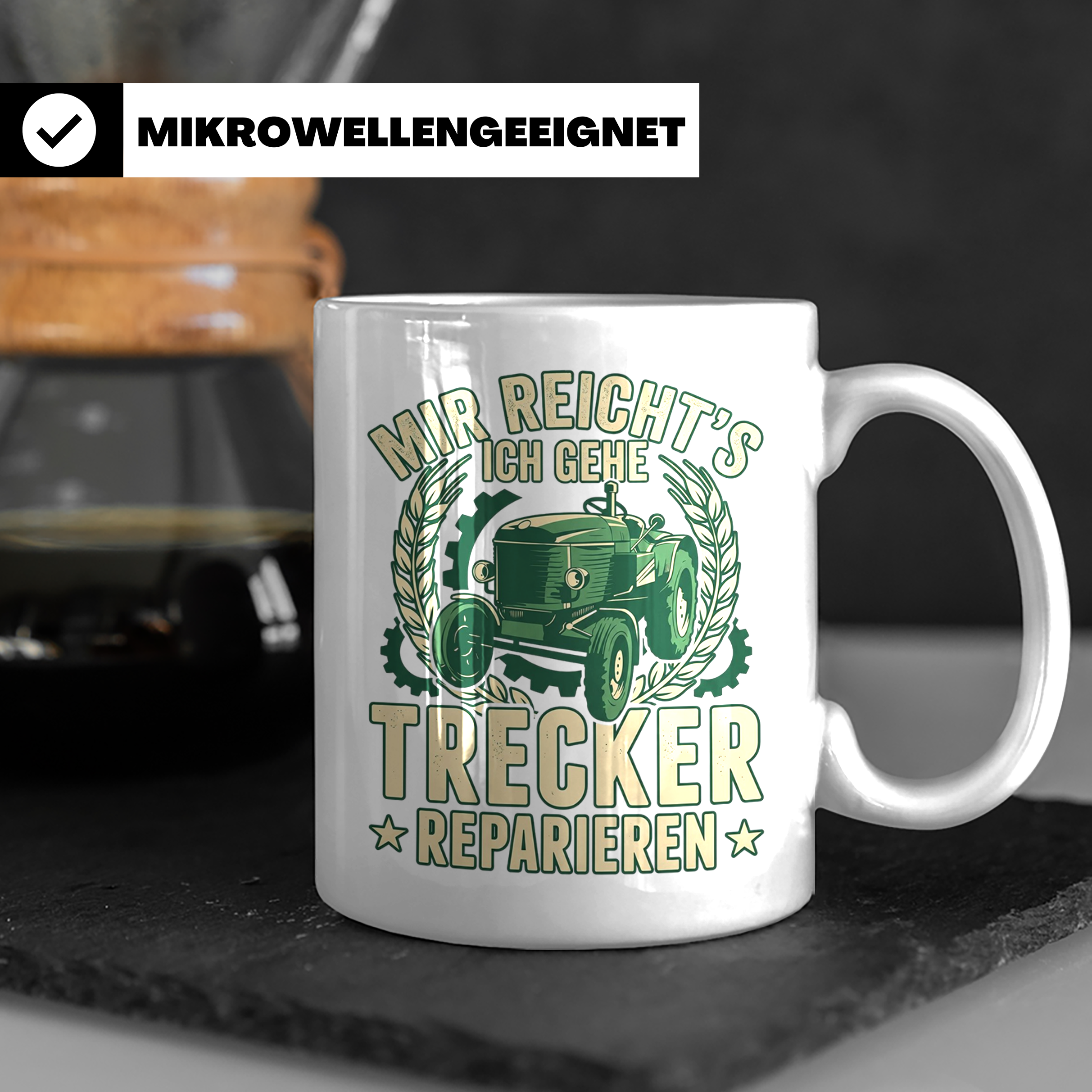Trecker Reparieren Tasse mit Spruch 'Mir reicht's' für Landw – Weiß [farbe:weiß]