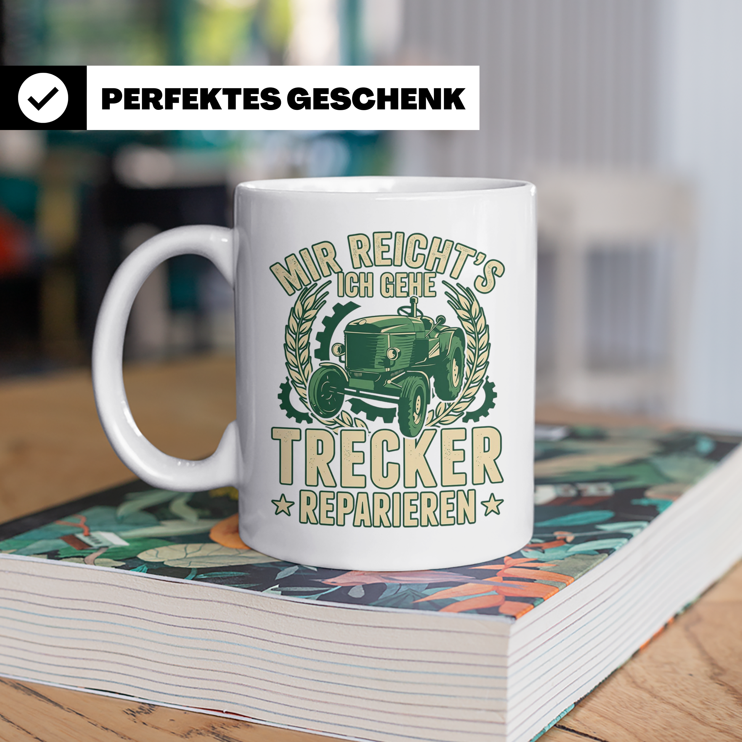 Trecker Reparieren Tasse mit Spruch 'Mir reicht's' für Landw – Weiß [farbe:weiß]