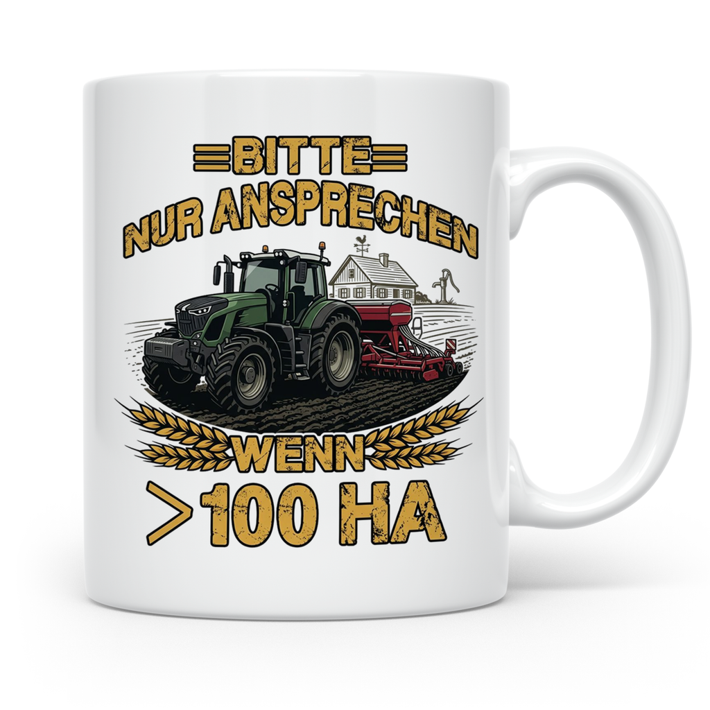 Landwirt Tasse mit Spruch >100 ha, Traktor Motiv für Bauer,  – Weiß [farbe:weiß]