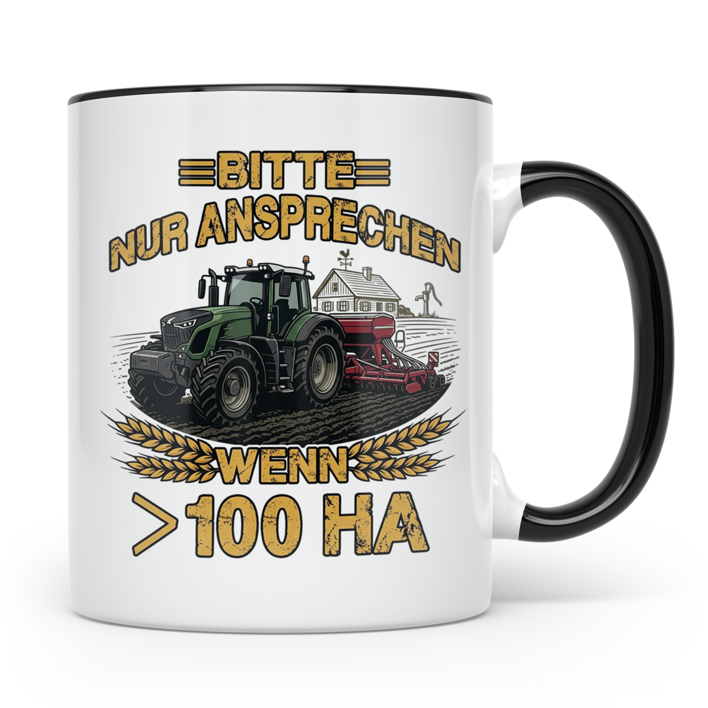 Landwirt Tasse mit Spruch >100 ha, Traktor Motiv für Bauer,  – Schwarz [farbe:schwarz]