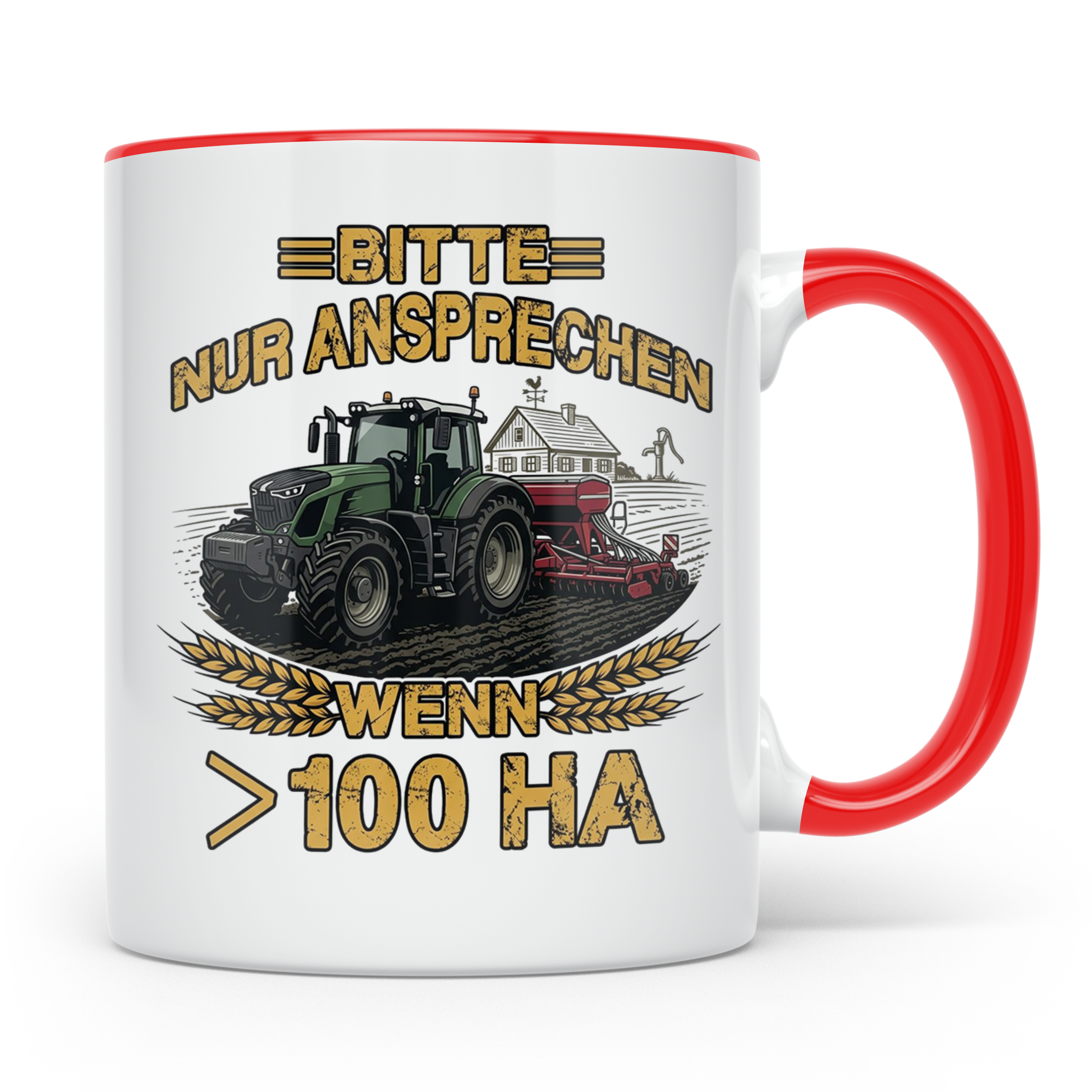 Landwirt Tasse mit Spruch >100 ha, Traktor Motiv für Bauer,  – Rot [farbe:rot]