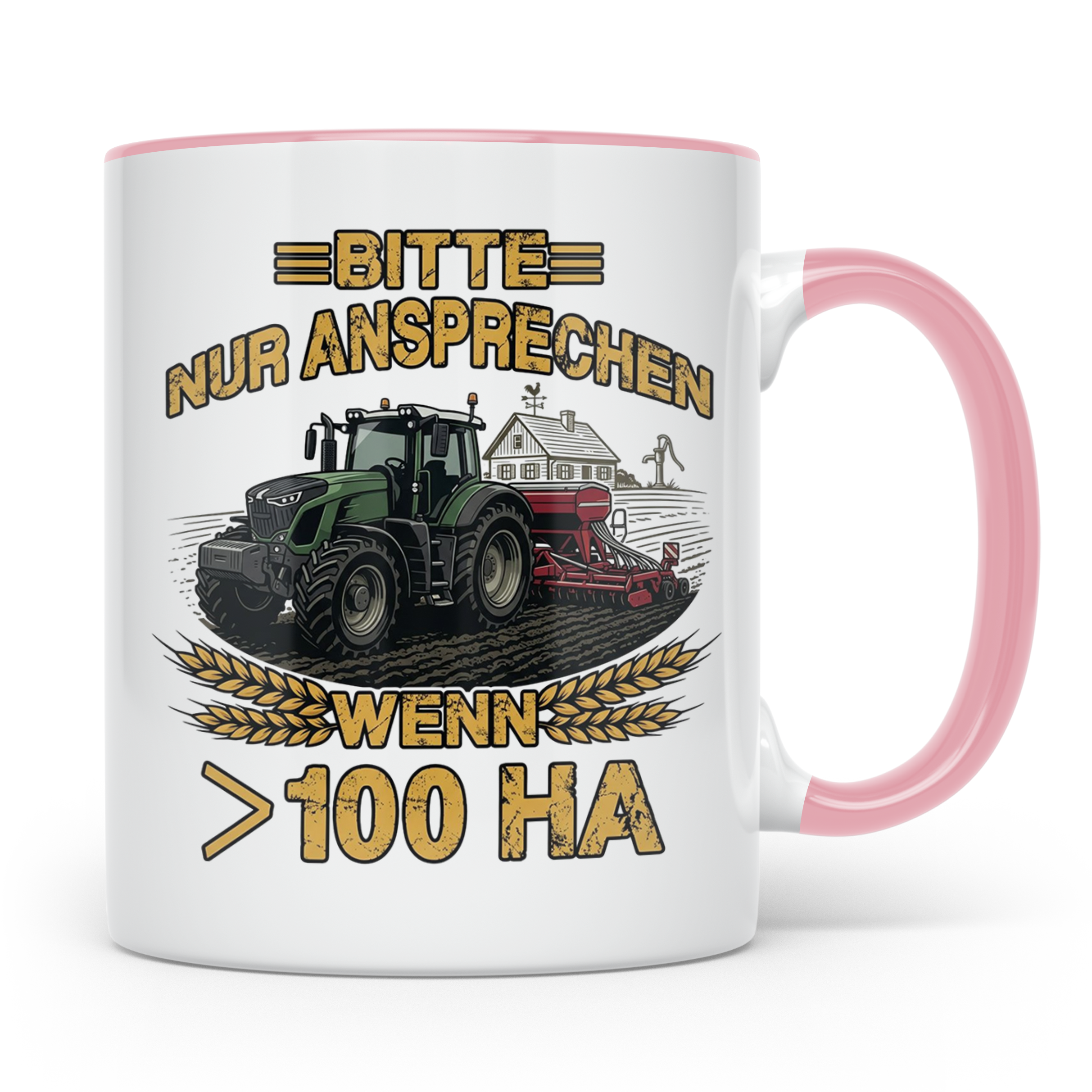 Landwirt Tasse mit Spruch >100 ha, Traktor Motiv für Bauer,  – Rosa [farbe:rosa]