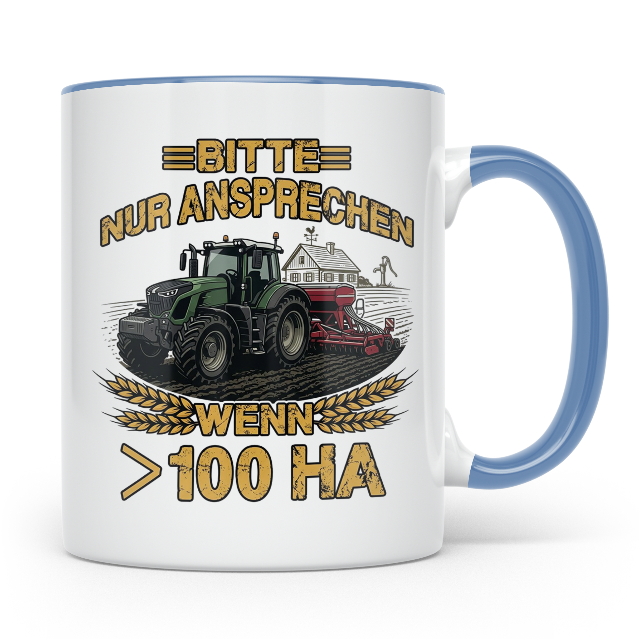 Landwirt Tasse mit Spruch >100 ha, Traktor Motiv für Bauer,  – Blau [farbe:blau]
