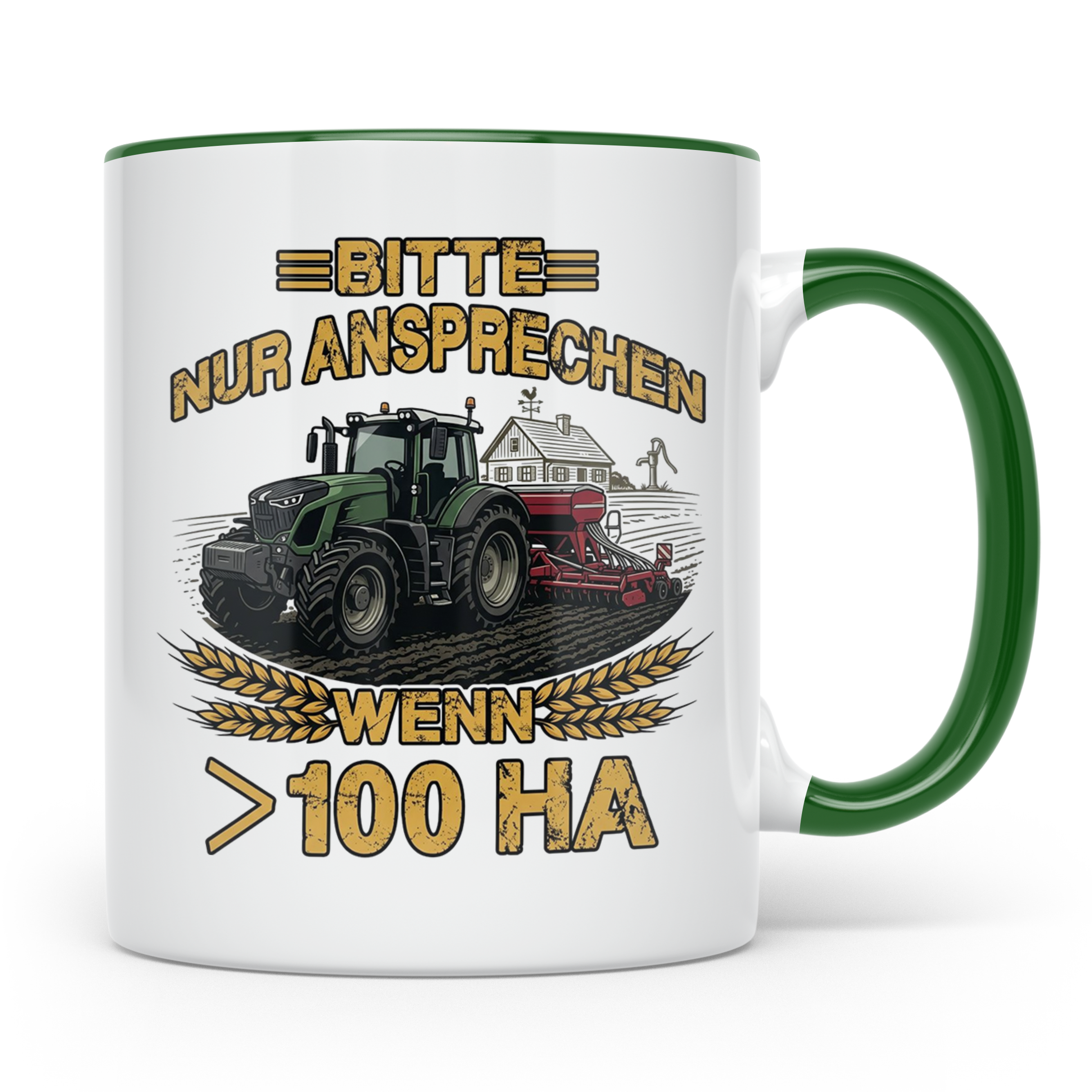 Landwirt Tasse mit Spruch >100 ha, Traktor Motiv für Bauer,  – Grün [farbe:grün]