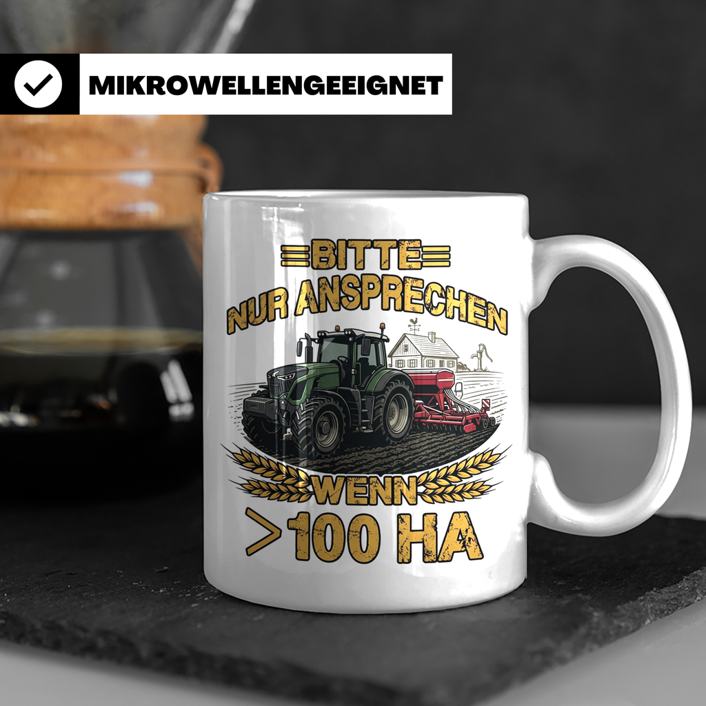 Landwirt Tasse mit Spruch >100 ha, Traktor Motiv für Bauer,  – Weiß [farbe:weiß]