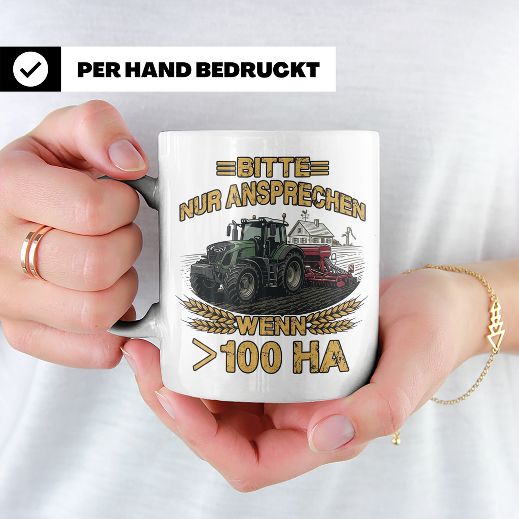 Landwirt Tasse mit Spruch >100 ha, Traktor Motiv für Bauer,  – Weiß [farbe:weiß]