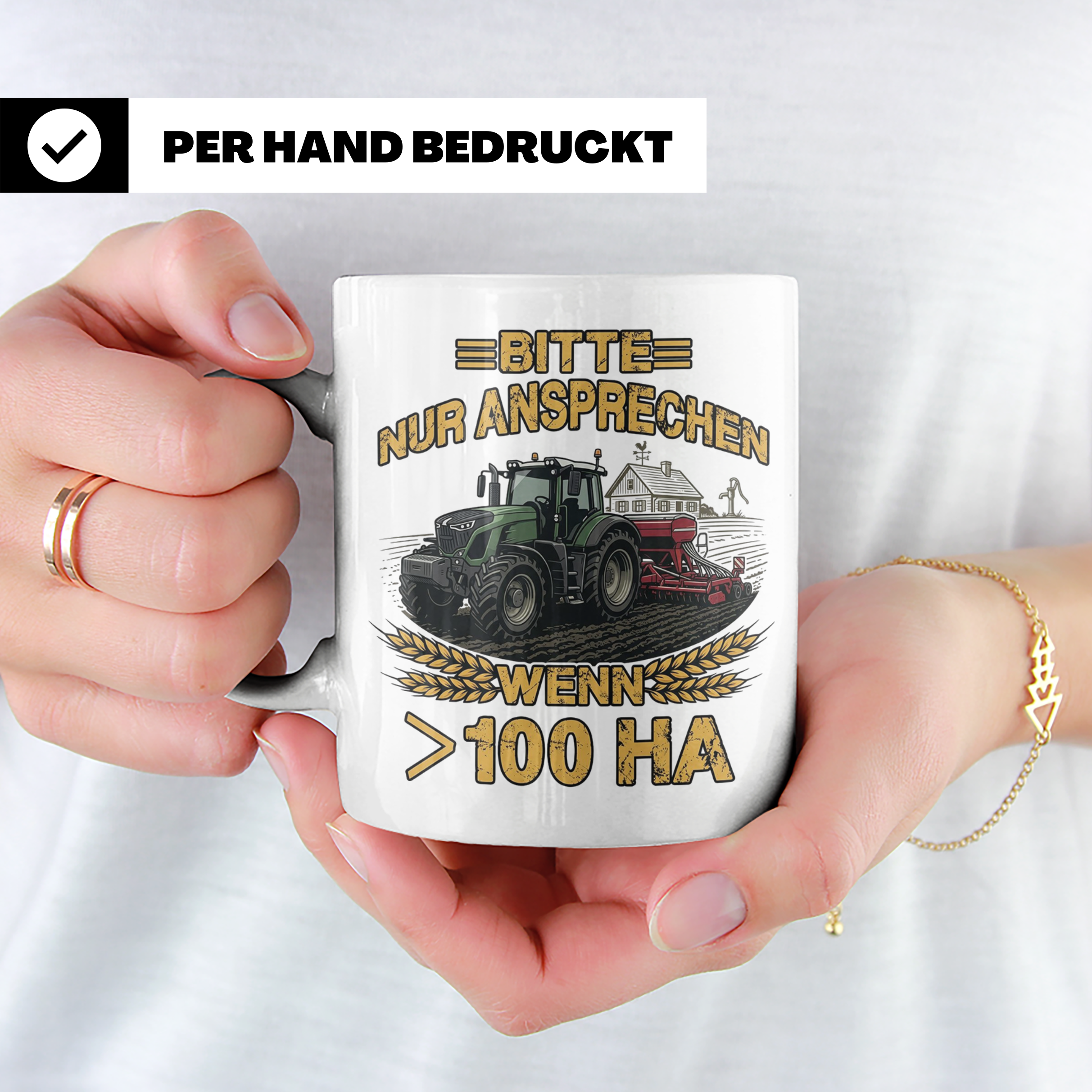 Landwirt Tasse mit Spruch >100 ha, Traktor Motiv für Bauer,  – Weiß [farbe:weiß]