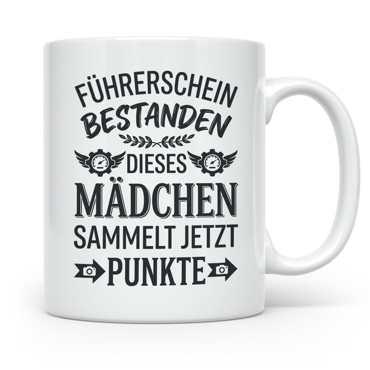 Führerschein Bestanden Tasse für Mädchen, Lustiges Geschenk  – Weiß [farbe:weiß]