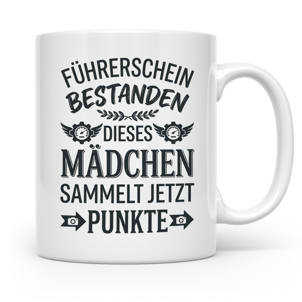 Führerschein Bestanden Tasse für Mädchen, Lustiges Geschenk  – Weiß [farbe:weiß]