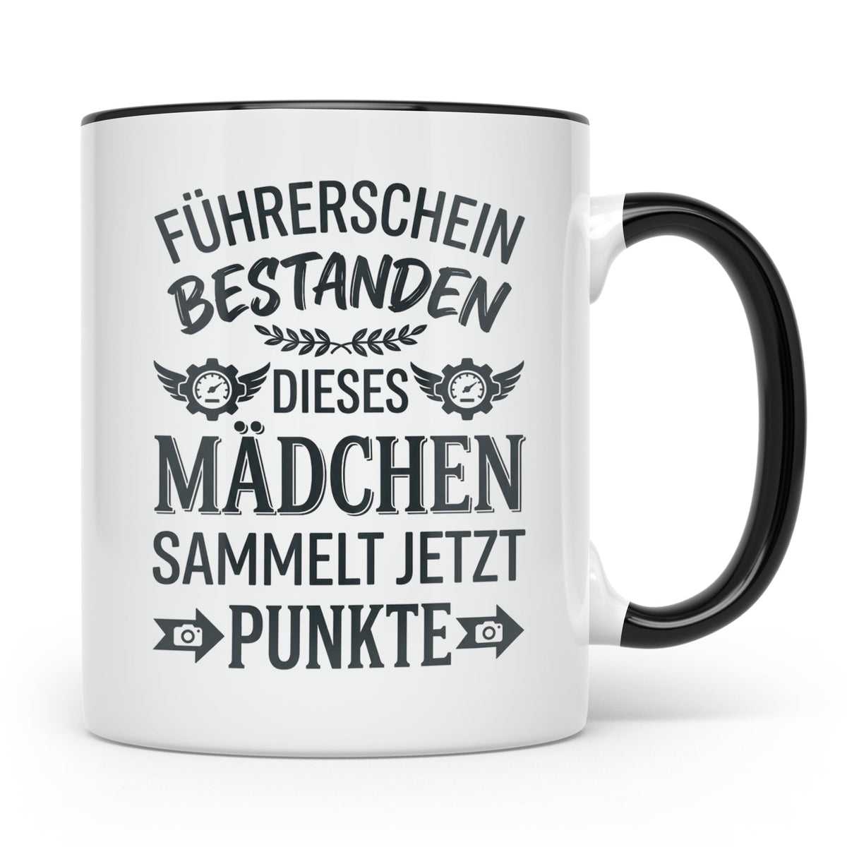 Führerschein Bestanden Tasse für Mädchen, Lustiges Geschenk  – Schwarz [farbe:schwarz]