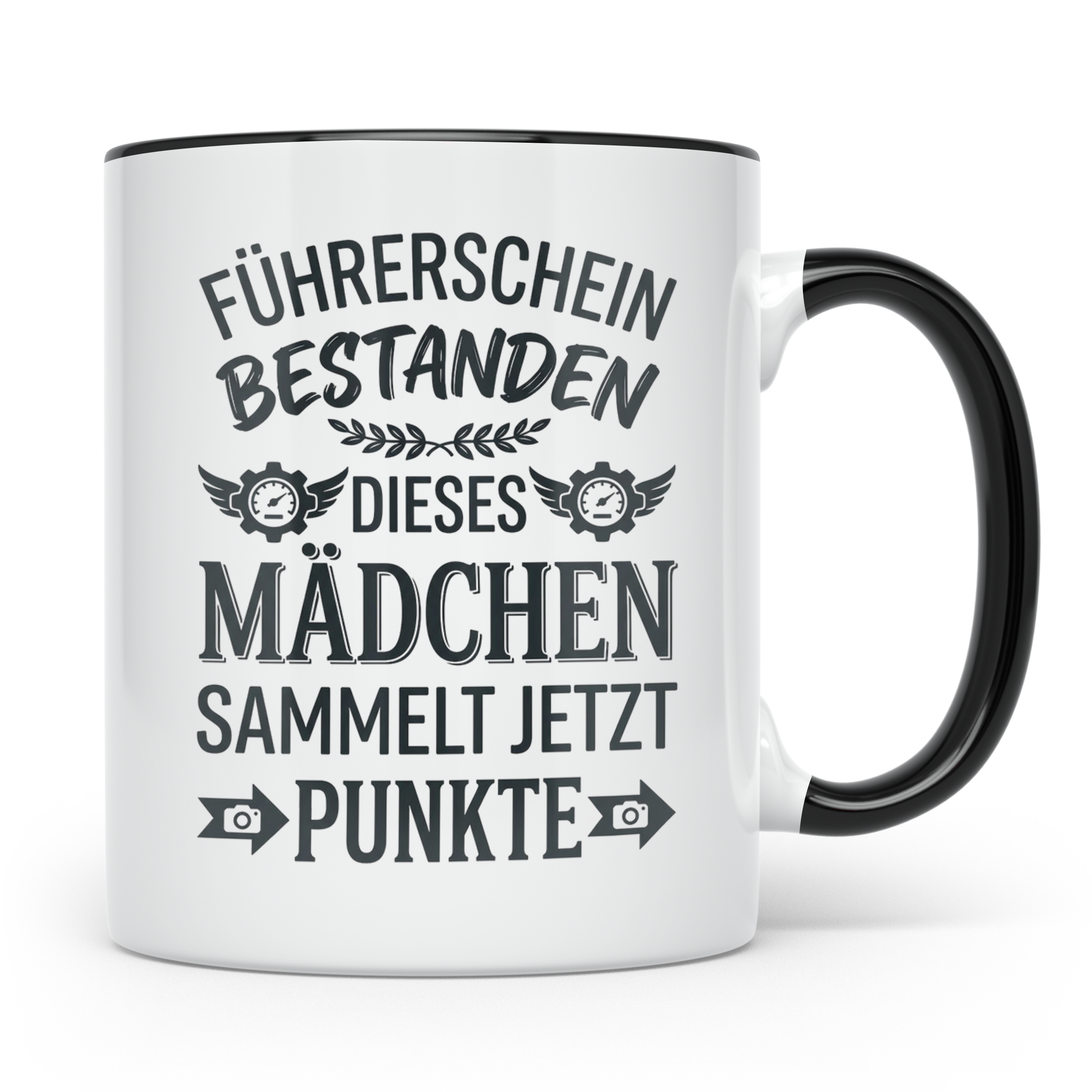 Führerschein Bestanden Tasse für Mädchen, Lustiges Geschenk  – Schwarz [farbe:schwarz]