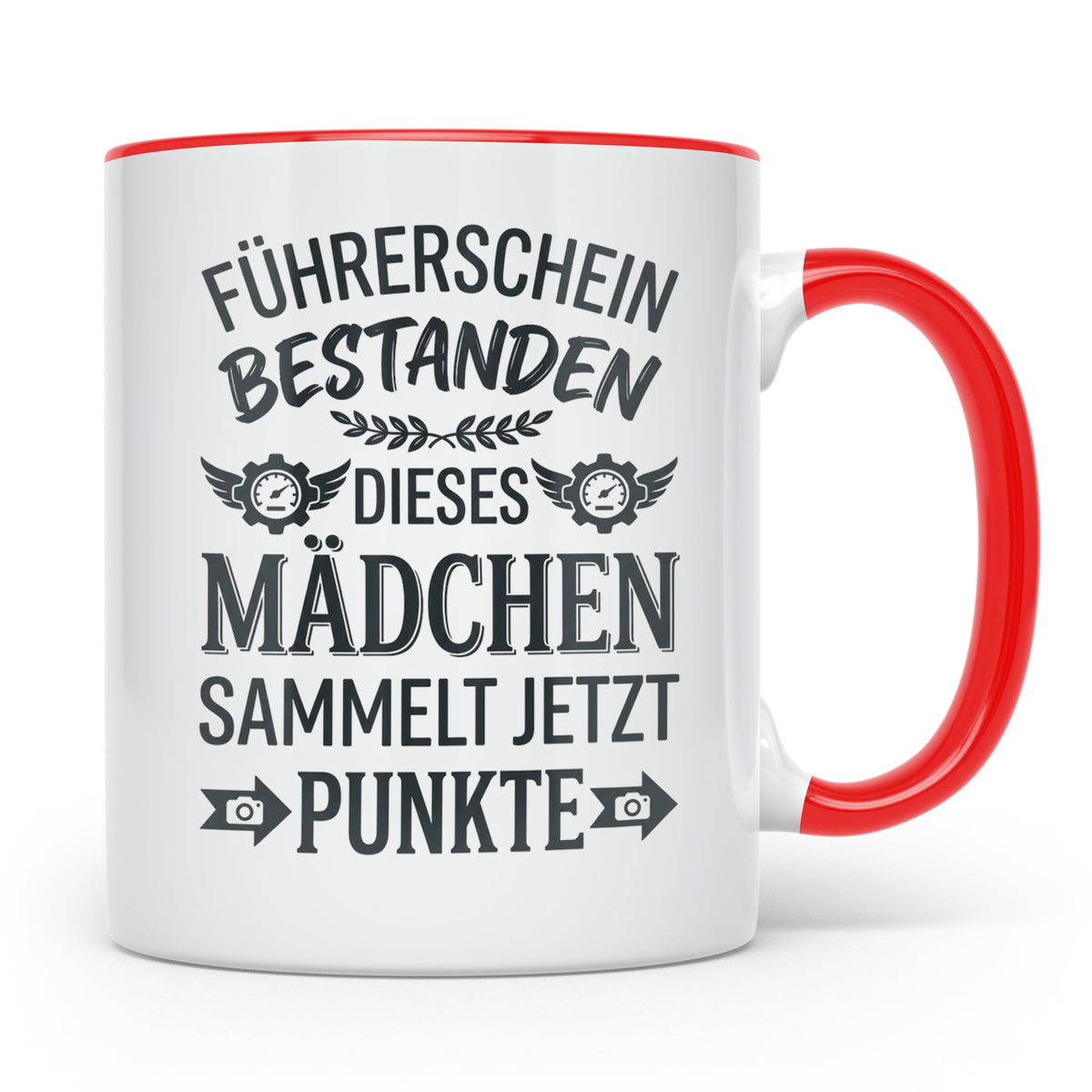 Führerschein Bestanden Tasse für Mädchen, Lustiges Geschenk  – Rot [farbe:rot]