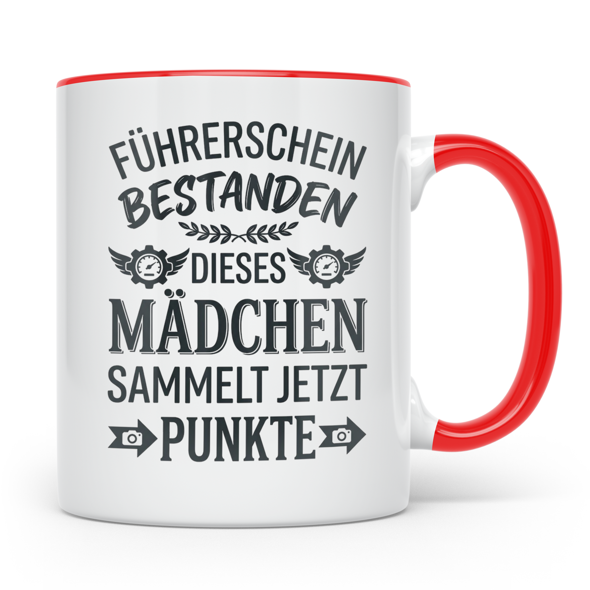 Führerschein Bestanden Tasse für Mädchen, Lustiges Geschenk  – Rot [farbe:rot]