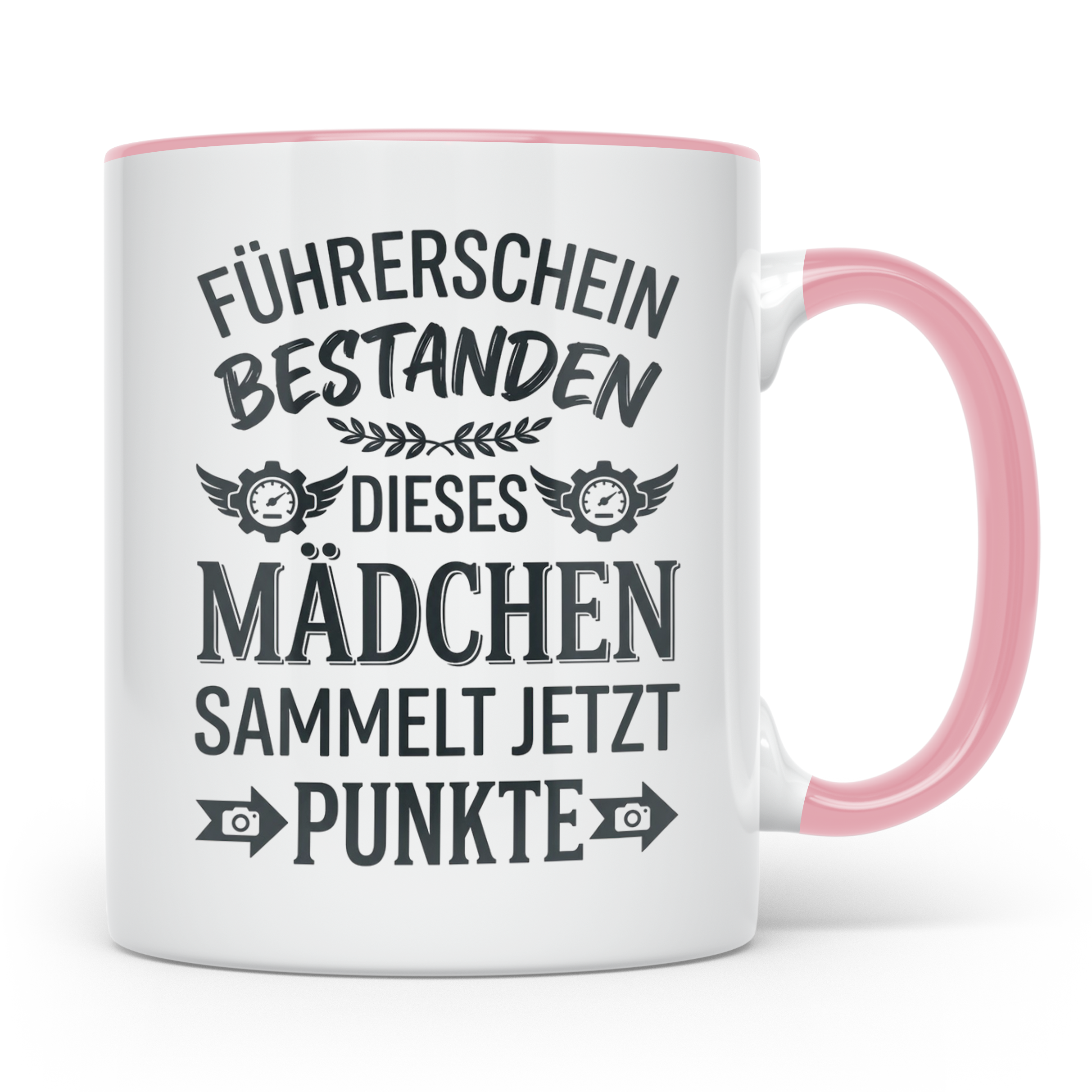 Führerschein Bestanden Tasse für Mädchen, Lustiges Geschenk  – Rosa [farbe:rosa]