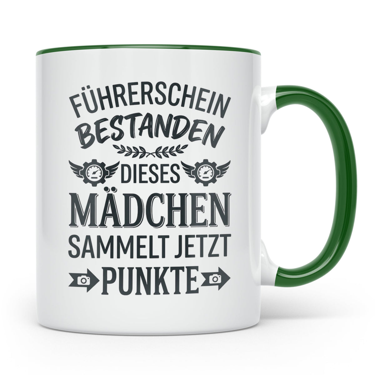 Führerschein Bestanden Tasse für Mädchen, Lustiges Geschenk  – Grün [farbe:grün]