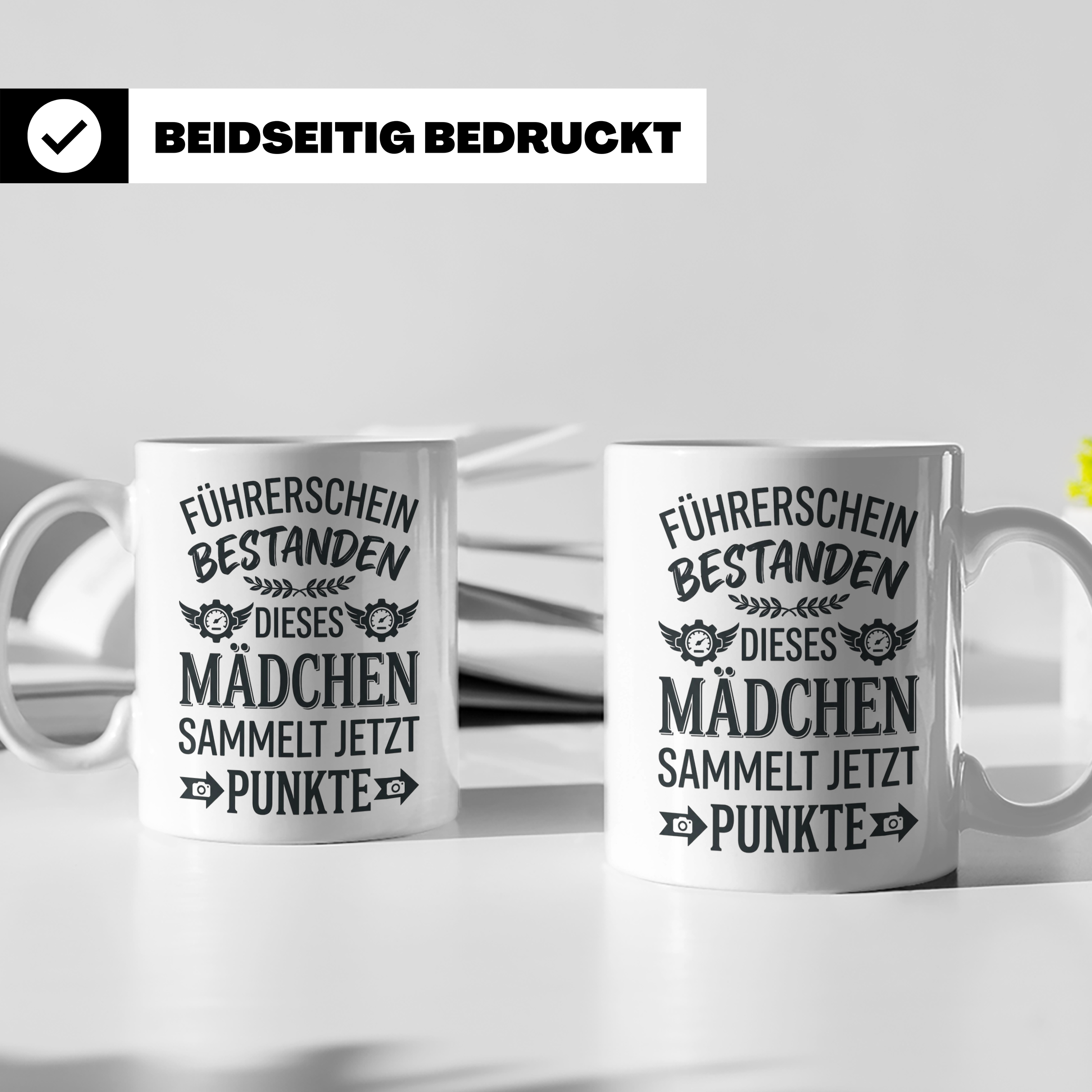 Führerschein Bestanden Tasse für Mädchen, Lustiges Geschenk  – Weiß [farbe:weiß]