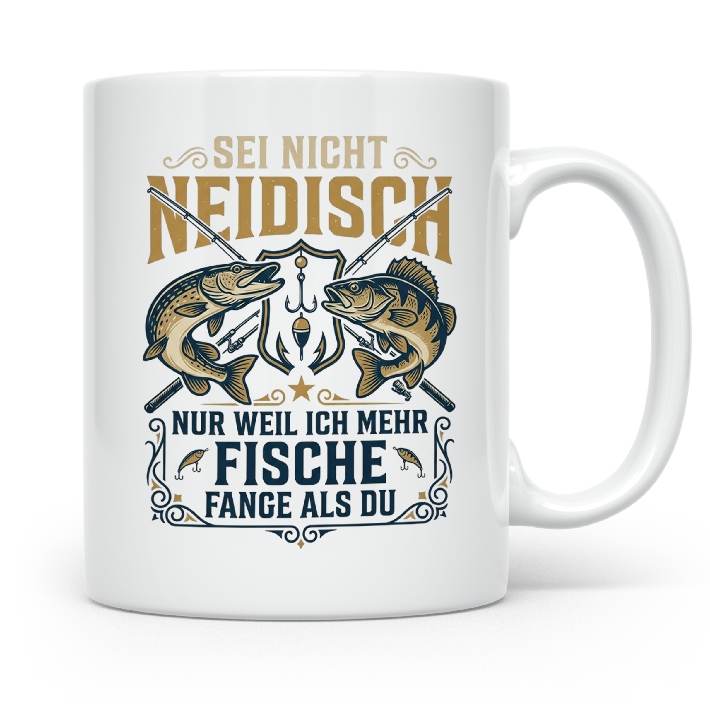 Angler Tasse mit Spruch Sei nicht neidisch | Raubfisch Hecht – Weiß [farbe:weiß]