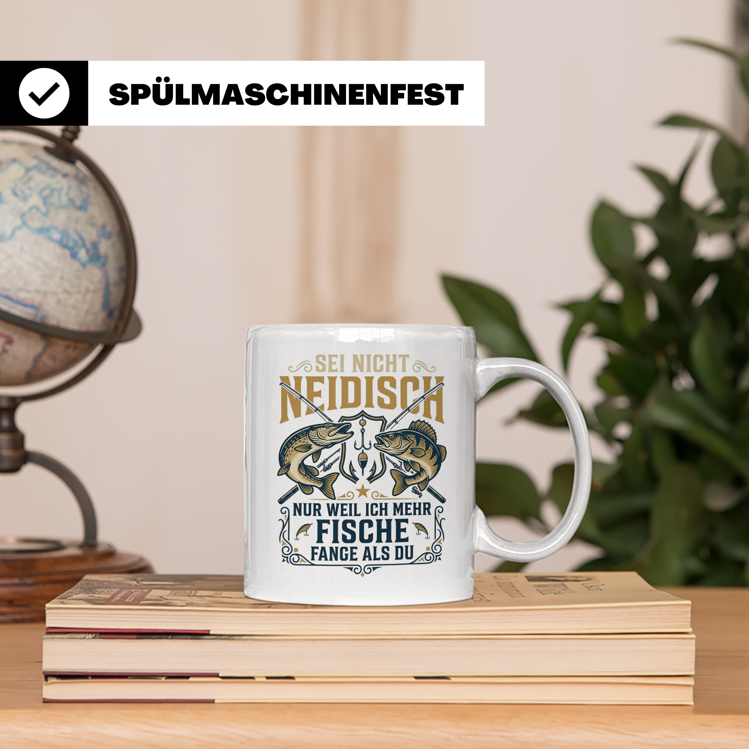 Angler Tasse mit Spruch Sei nicht neidisch | Raubfisch Hecht – Weiß [farbe:weiß]