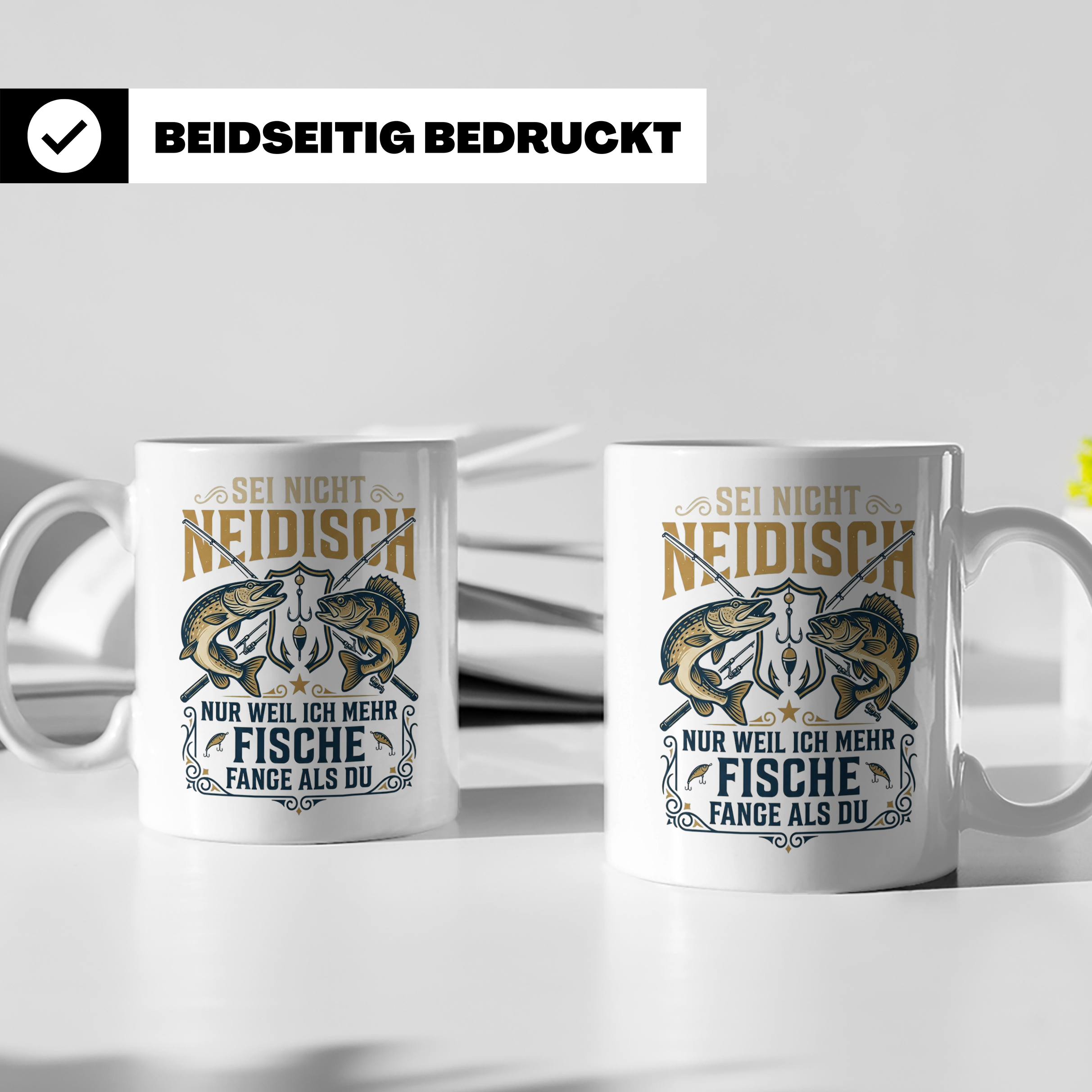 Angler Tasse mit Spruch Sei nicht neidisch | Raubfisch Hecht – Weiß [farbe:weiß]