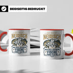 Angler Tasse mit Spruch Sei nicht neidisch | Raubfisch Hecht – Rot [farbe:rot]
