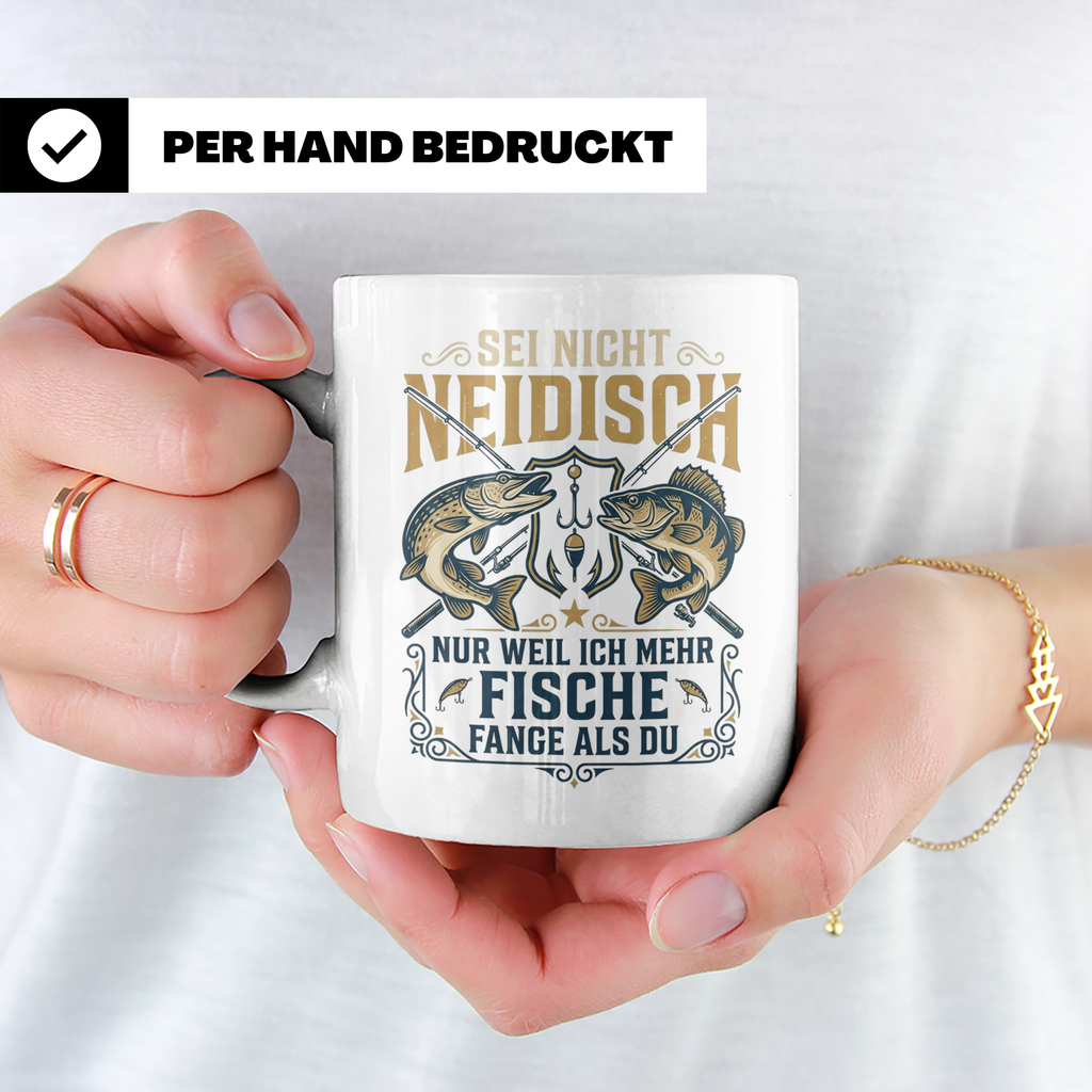 Angler Tasse mit Spruch Sei nicht neidisch | Raubfisch Hecht – Weiß [farbe:weiß]