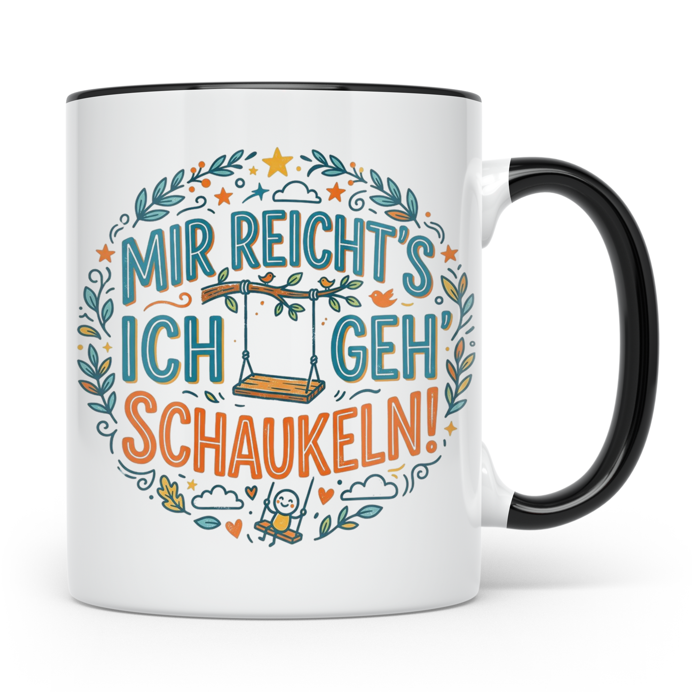 Mir reichts ich geh schaukeln Tasse mit Spruch, lustige Kaff – Schwarz [farbe:schwarz]