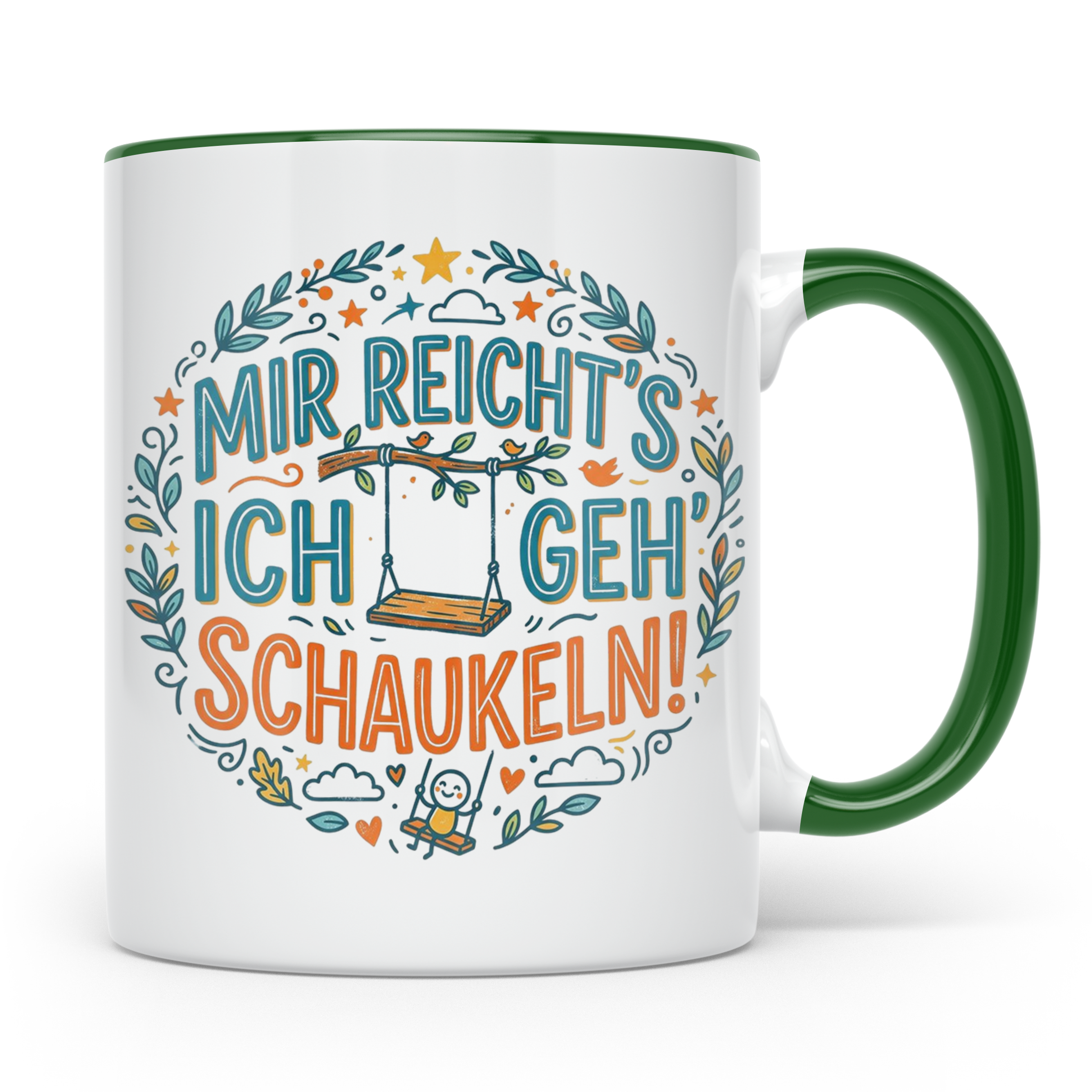 Mir reichts ich geh schaukeln Tasse mit Spruch, lustige Kaff – Grün [farbe:grün]