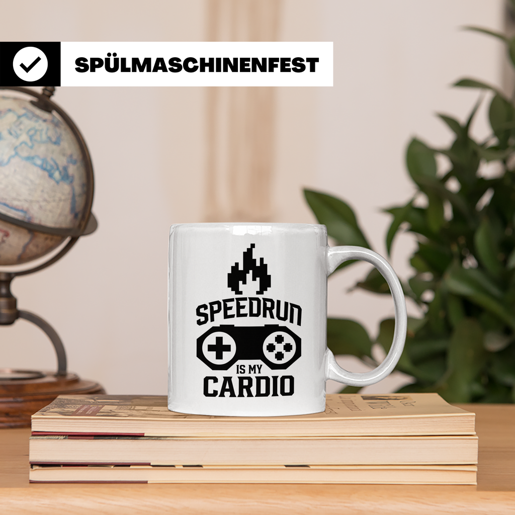 Speedrun Tasse mit Spruch "Speedrun is my Cardio". Lustiges  – Weiß [farbe:weiß]