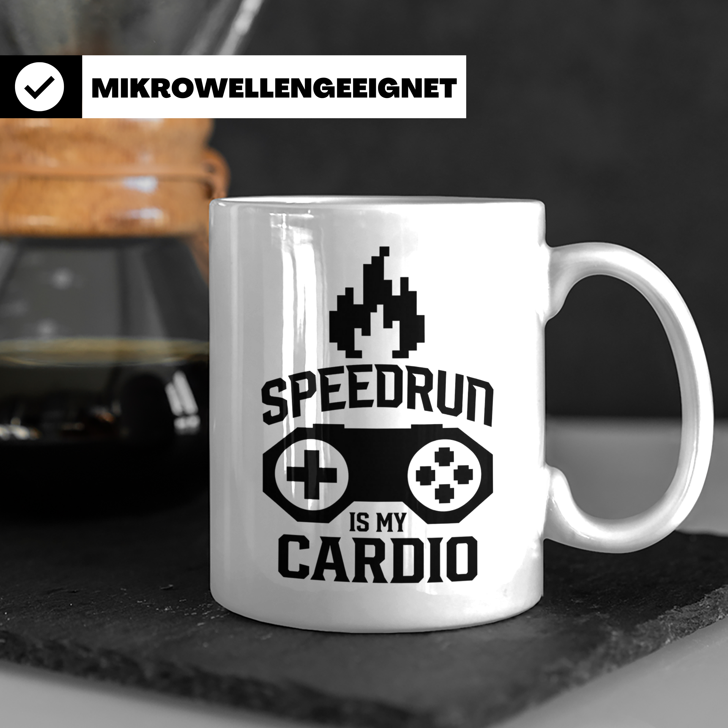 Speedrun Tasse mit Spruch "Speedrun is my Cardio". Lustiges  – Weiß [farbe:weiß]