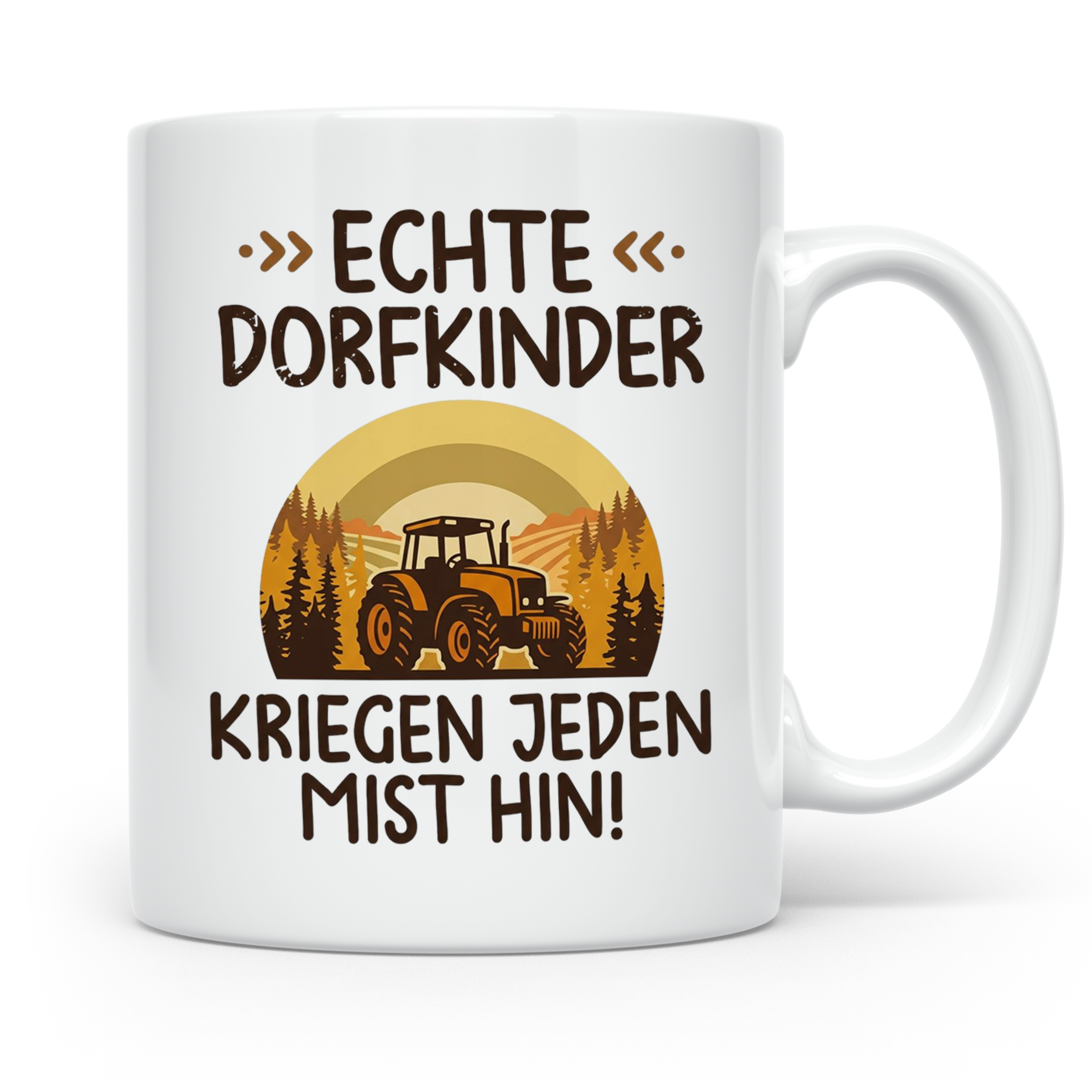 Dorfkind Tasse mit Traktor Spruch, Geschenk für Bauer & Land – Weiß [farbe:weiß]