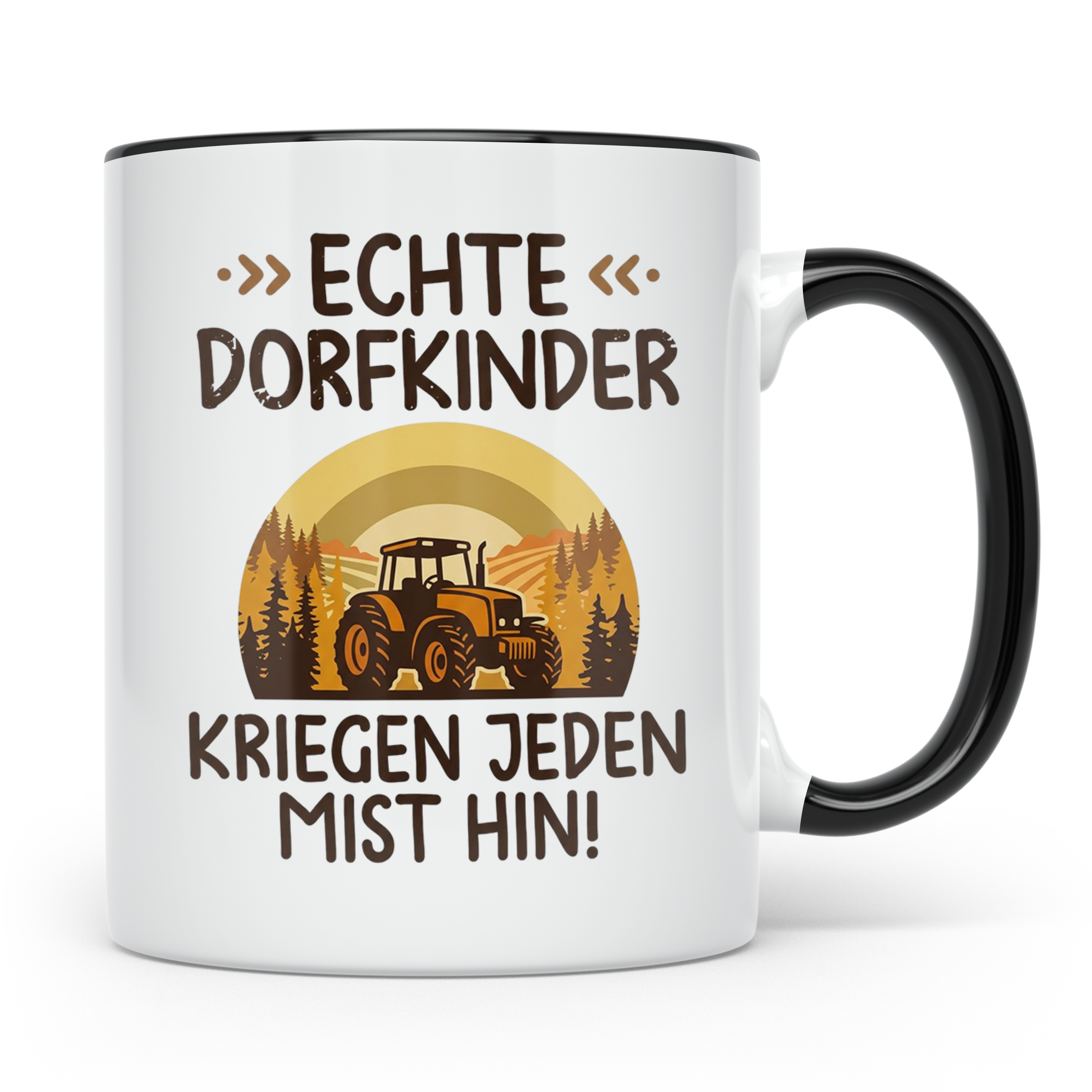 Dorfkind Tasse mit Traktor Spruch, Geschenk für Bauer & Land – Schwarz [farbe:schwarz]