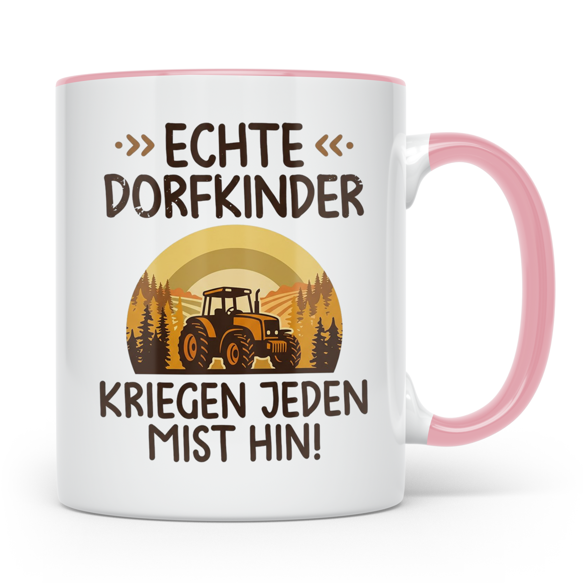 Dorfkind Tasse mit Traktor Spruch, Geschenk für Bauer & Land – Rosa [farbe:rosa]