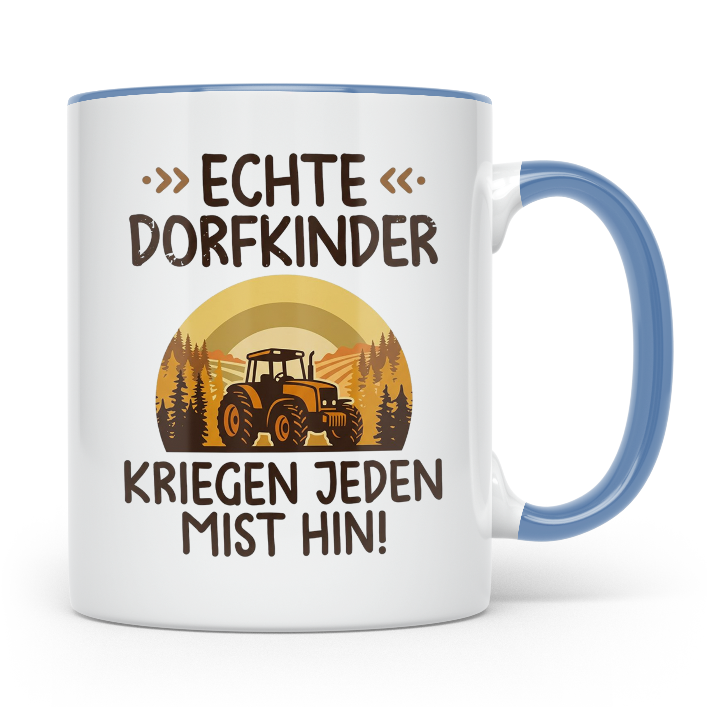 Dorfkind Tasse mit Traktor Spruch, Geschenk für Bauer & Land – Blau [farbe:blau]