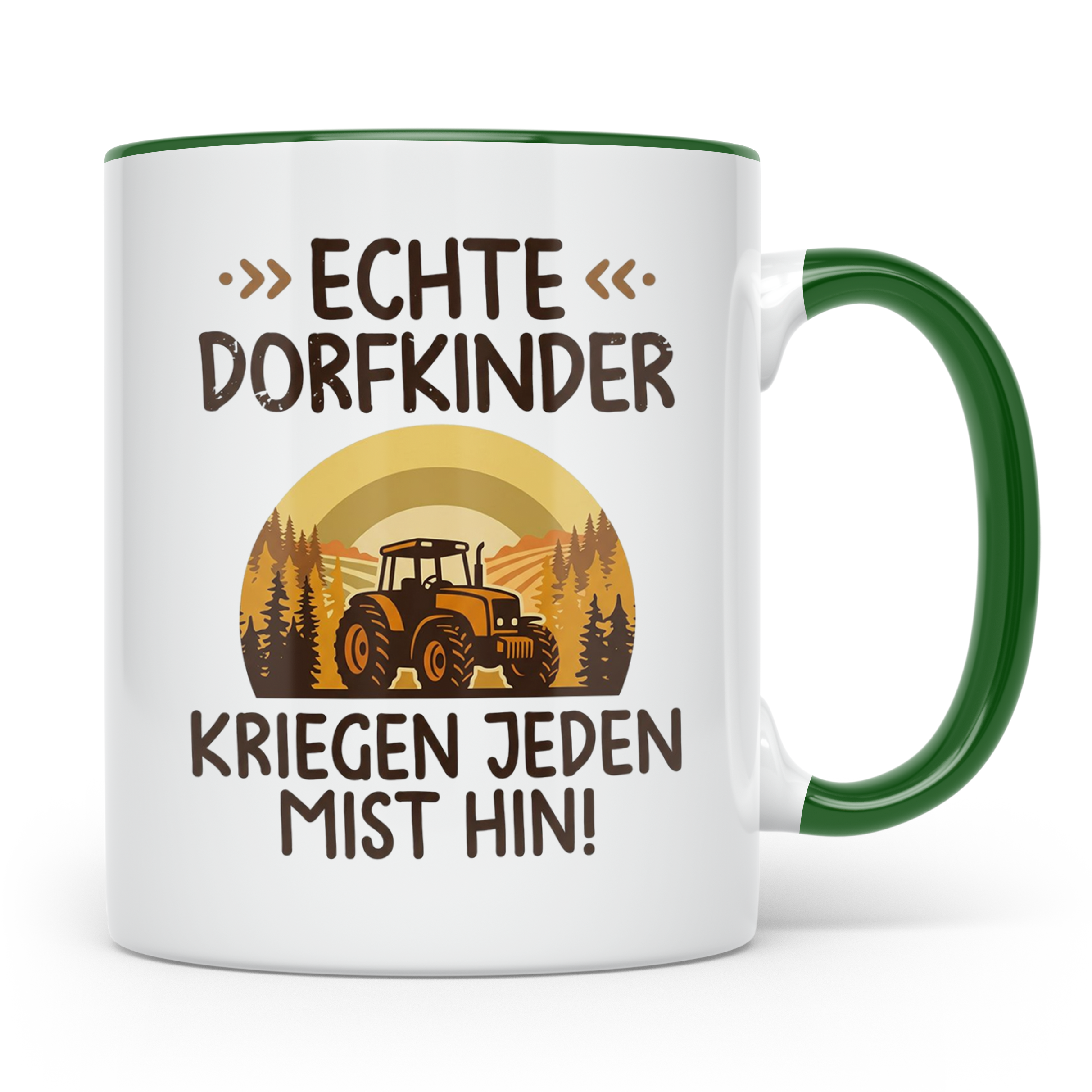 Dorfkind Tasse mit Traktor Spruch, Geschenk für Bauer & Land – Grün [farbe:grün]