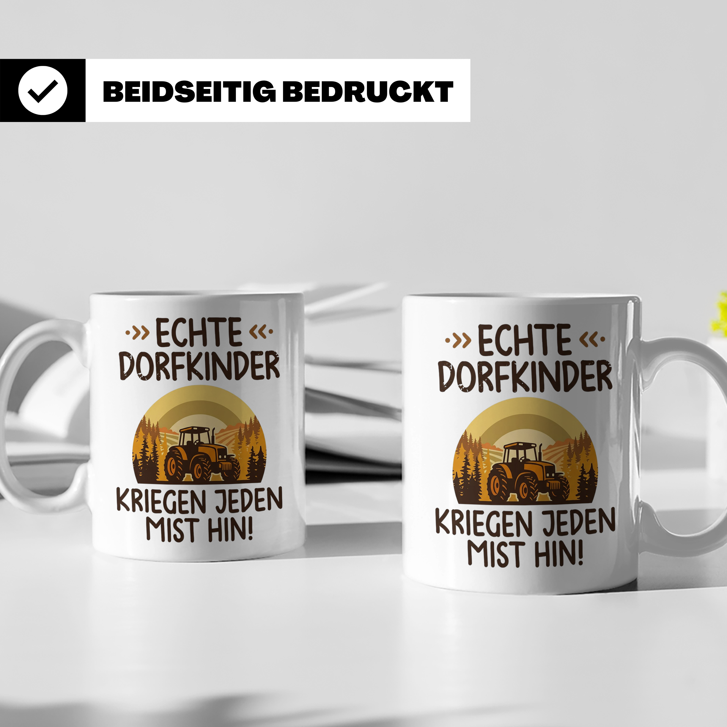 Dorfkind Tasse mit Traktor Spruch, Geschenk für Bauer & Land – Weiß [farbe:weiß]