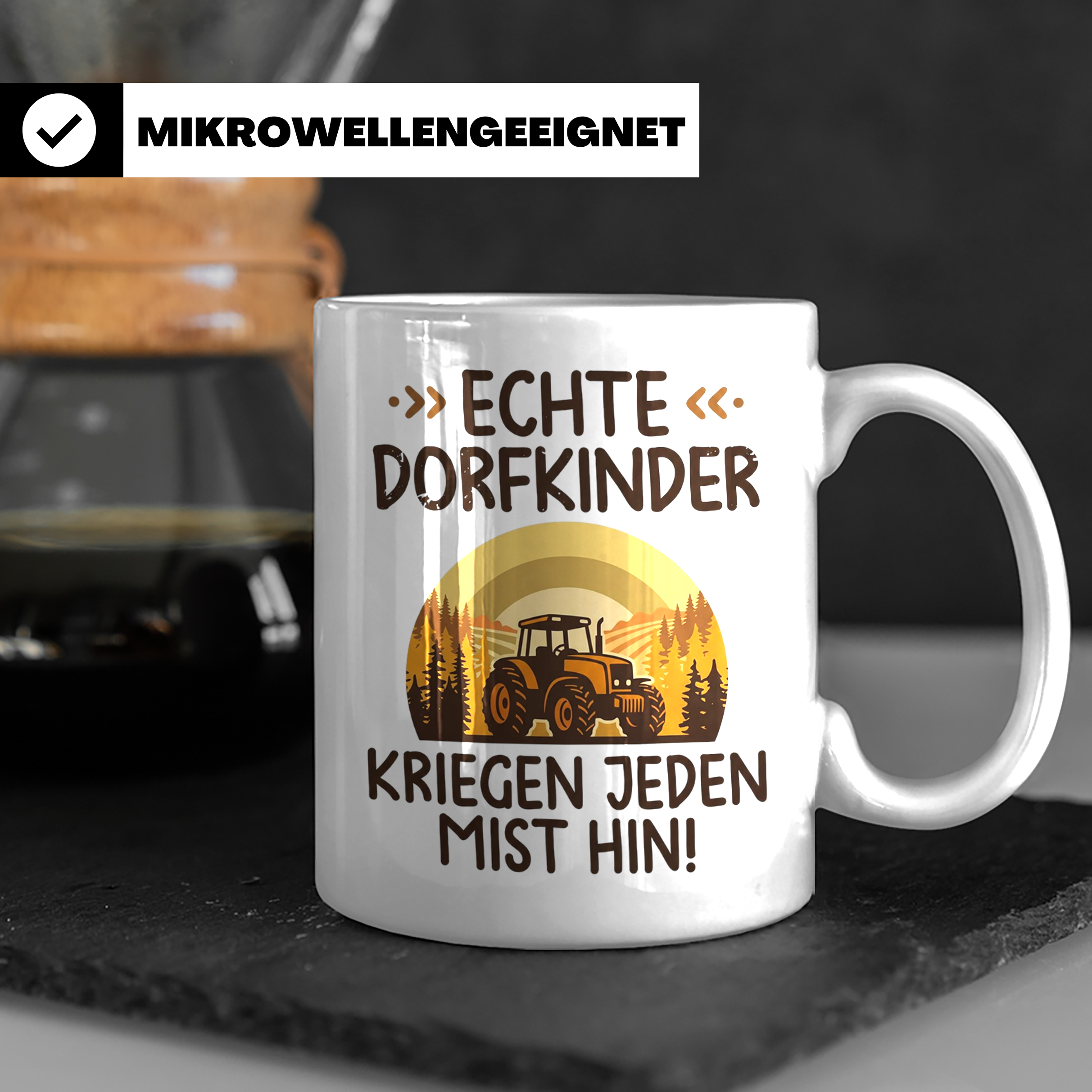 Dorfkind Tasse mit Traktor Spruch, Geschenk für Bauer & Land – Weiß [farbe:weiß]