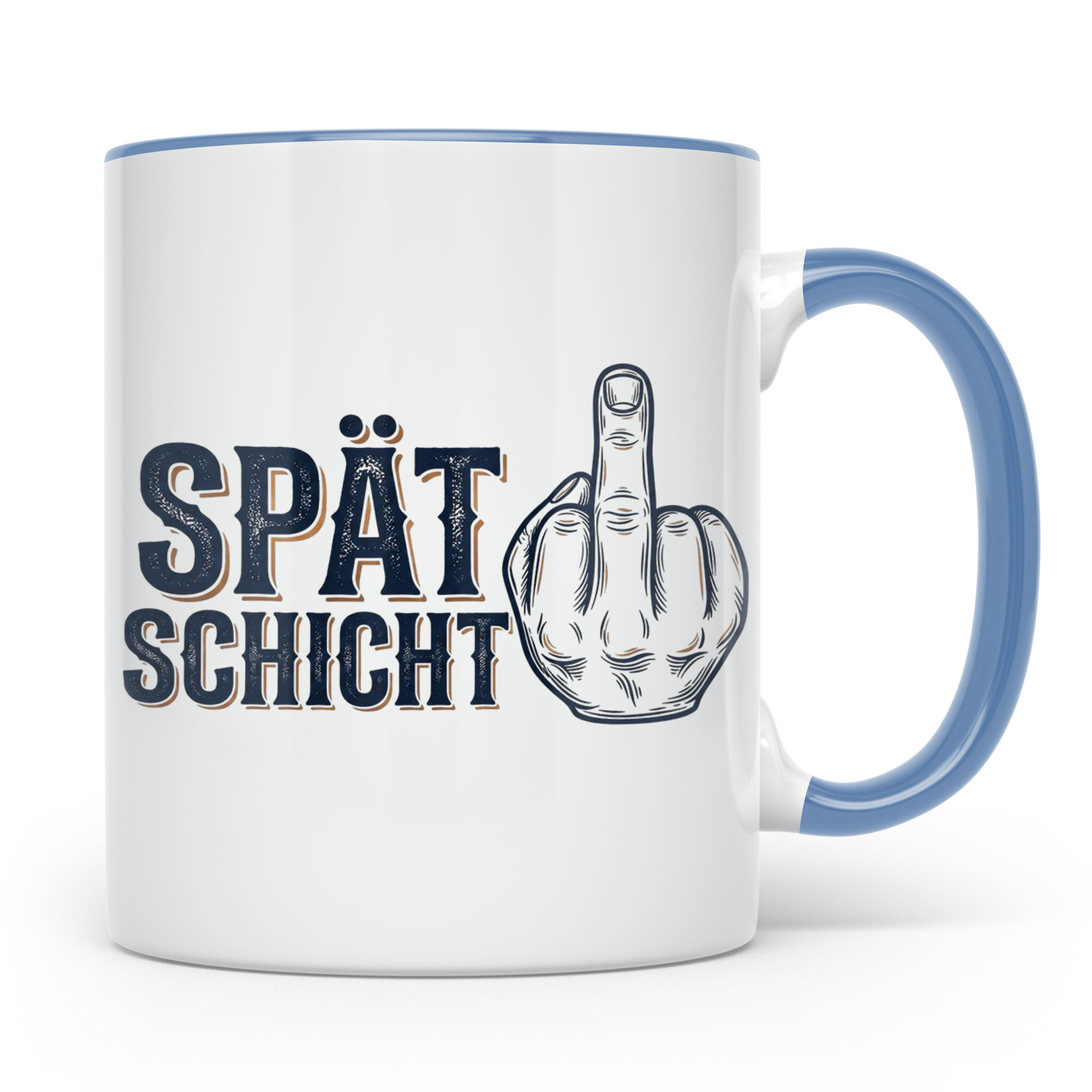 Spätschicht Tasse mit Mittelfinger, lustiger Kaffeebecher fü – Blau [farbe:blau]