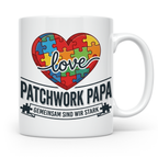 Patchwork Papa Tasse mit Puzzle Herz Spruch Gemeinsam sind w – Weiß [farbe:weiß]