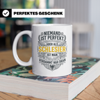 Schlesier Tasse mit Spruch Niemand ist perfekt, Geschenk Hei – Weiß [farbe:weiß]