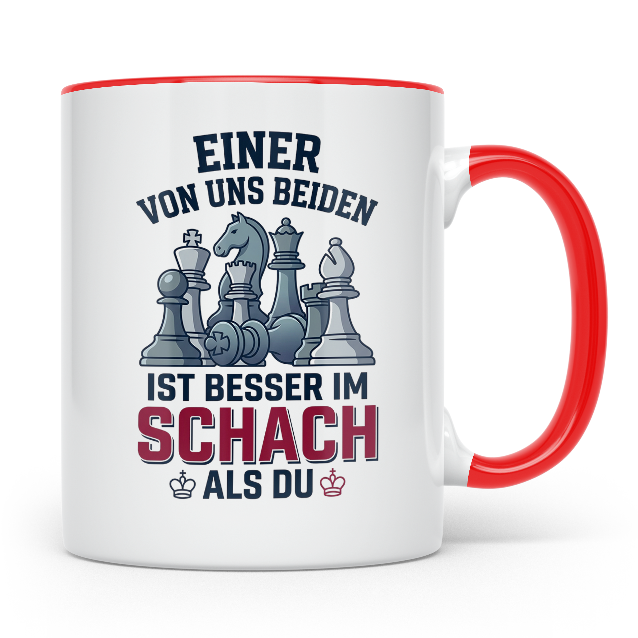 Schach Tasse mit Spruch Einer von uns ist besser als Du | Lu – Rot [farbe:rot]