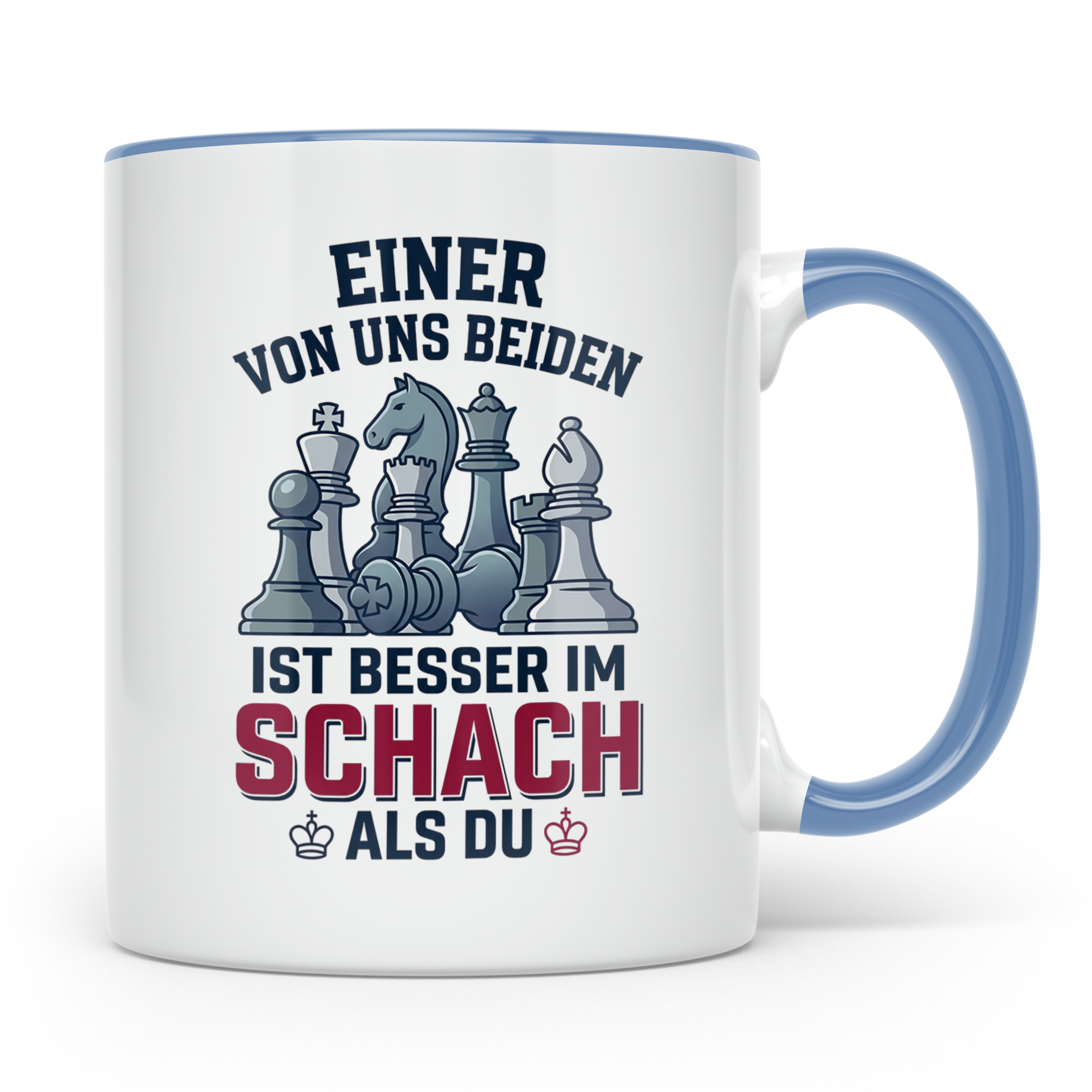 Schach Tasse mit Spruch Einer von uns ist besser als Du | Lu – Blau [farbe:blau]