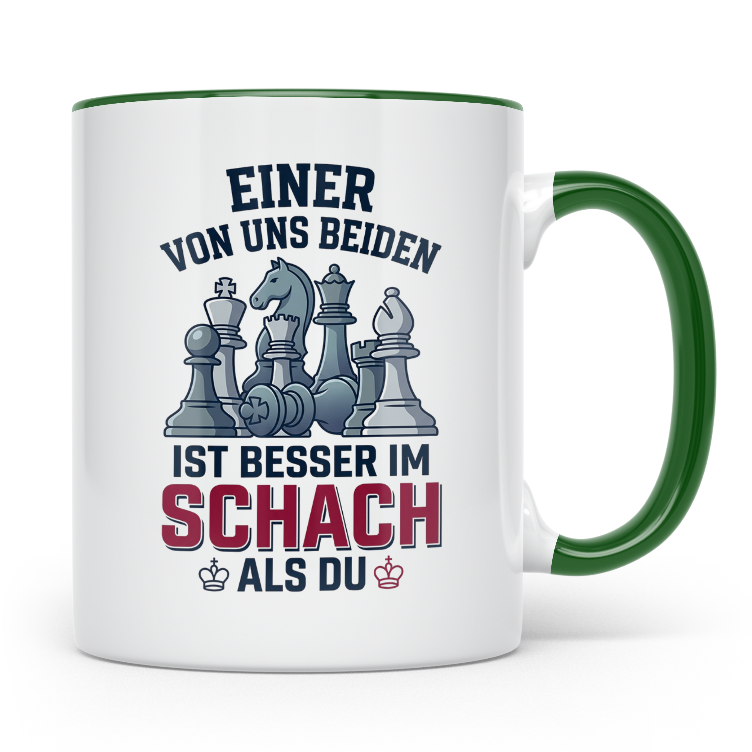 Schach Tasse mit Spruch Einer von uns ist besser als Du | Lu – Grün [farbe:grün]