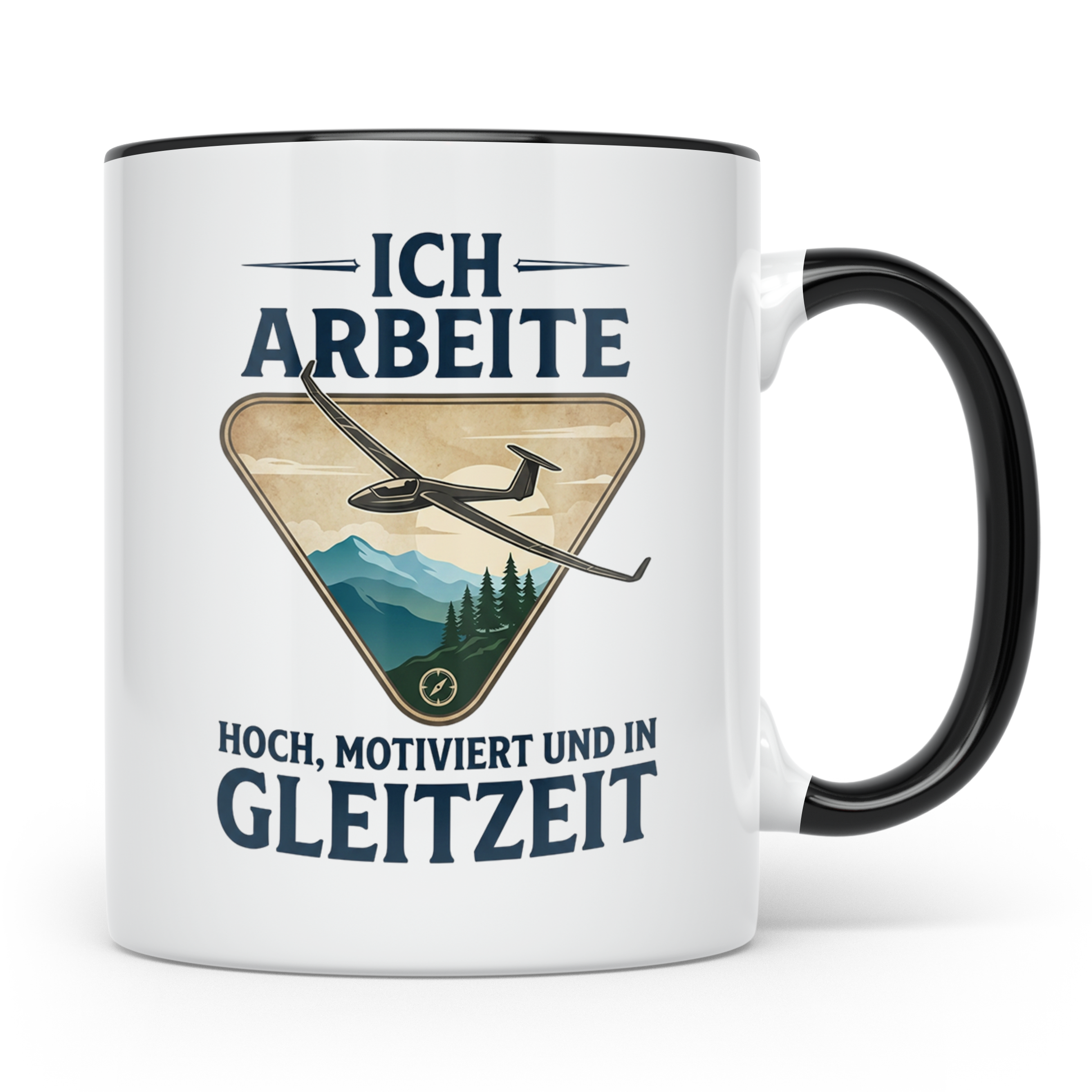 Segelflieger Tasse mit Spruch Gleitzeit | Geschenk für Pilot – Schwarz [farbe:schwarz]