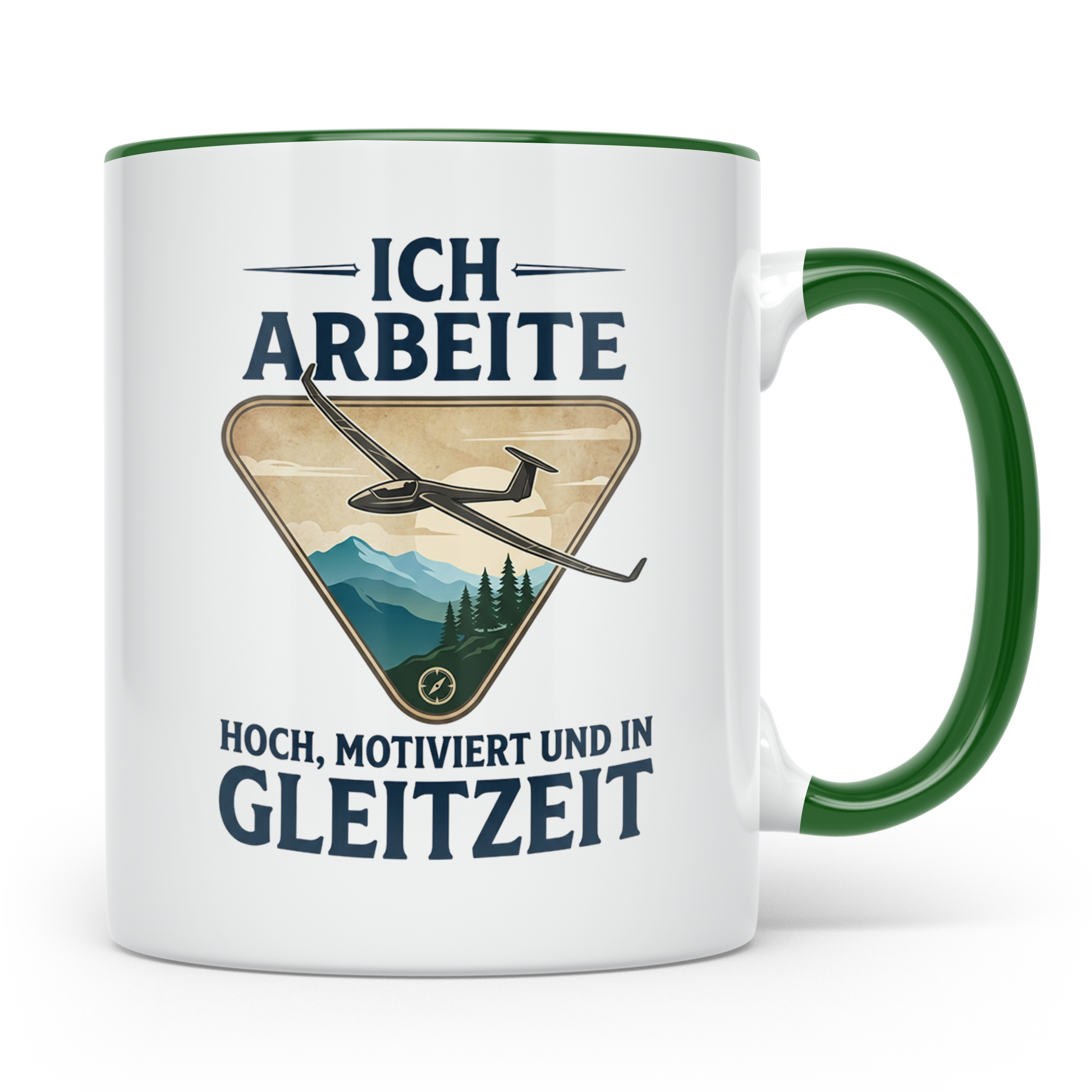 Segelflieger Tasse mit Spruch Gleitzeit | Geschenk für Pilot – Grün [farbe:grün]